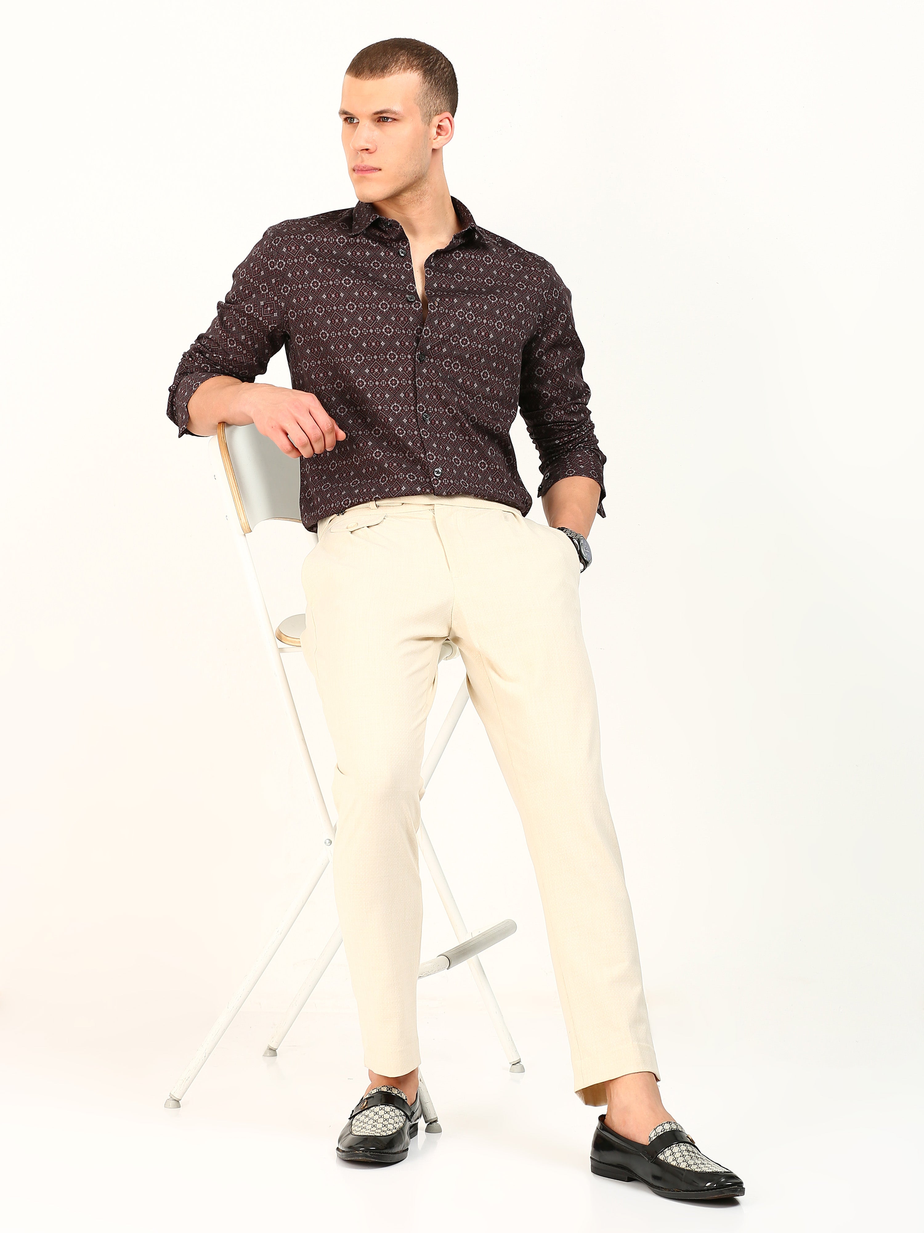 Maroon Printed Pattern Cotton Shirt