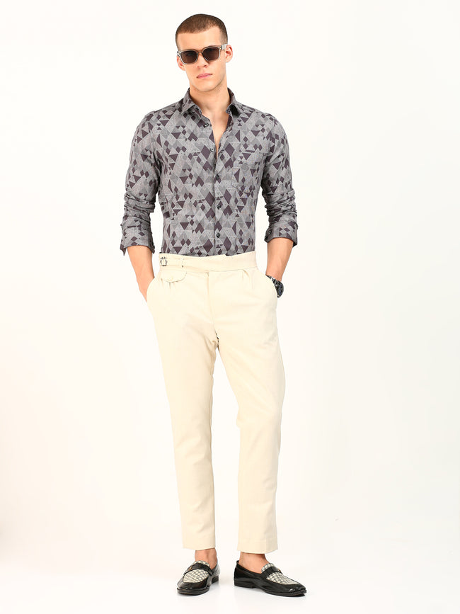 Grey Maroon Print Cotton Shirt