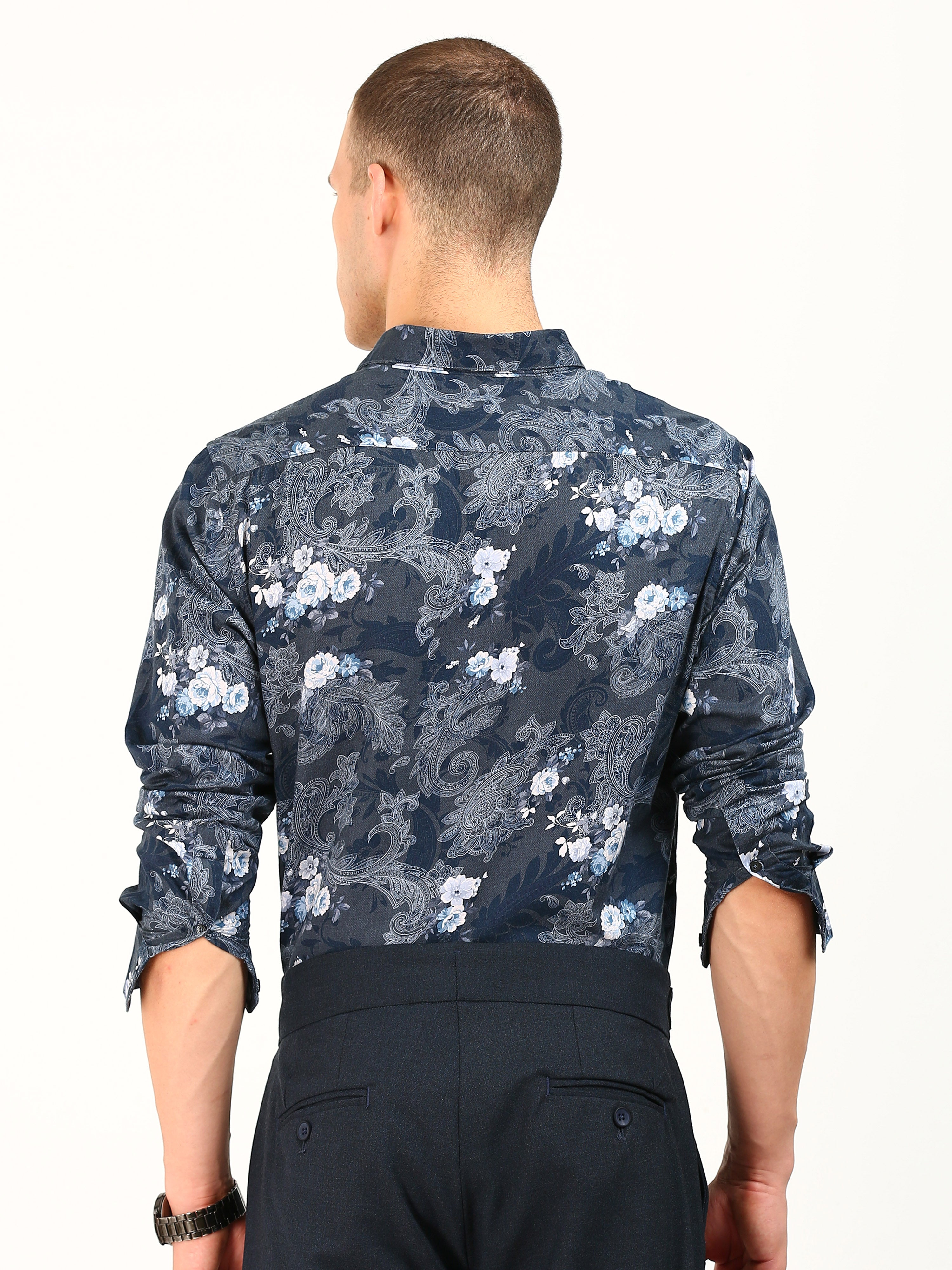 Blue Floral Cotton Print Shirt