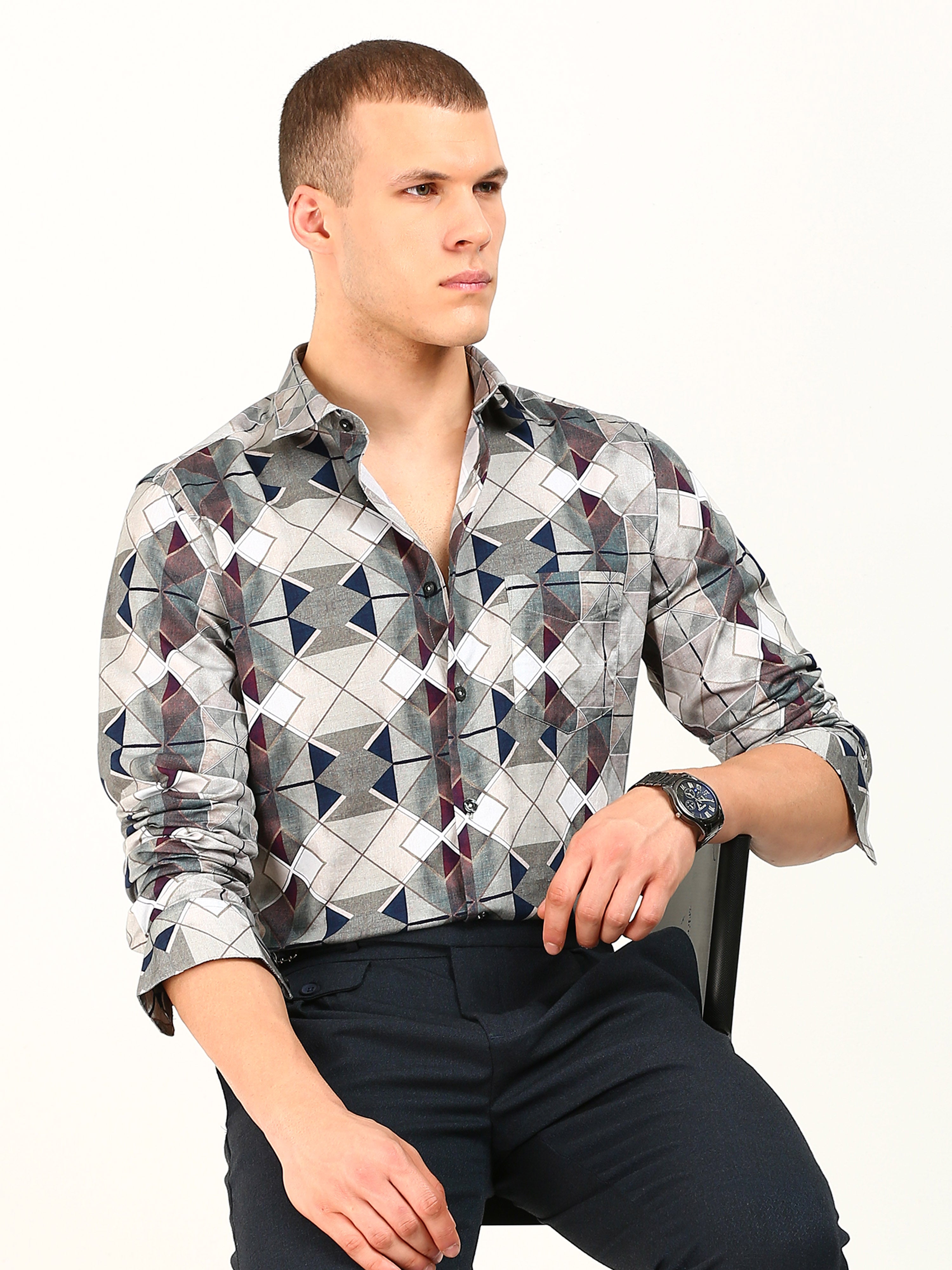 Brown Kaleidoscope Print Pattern Shirt