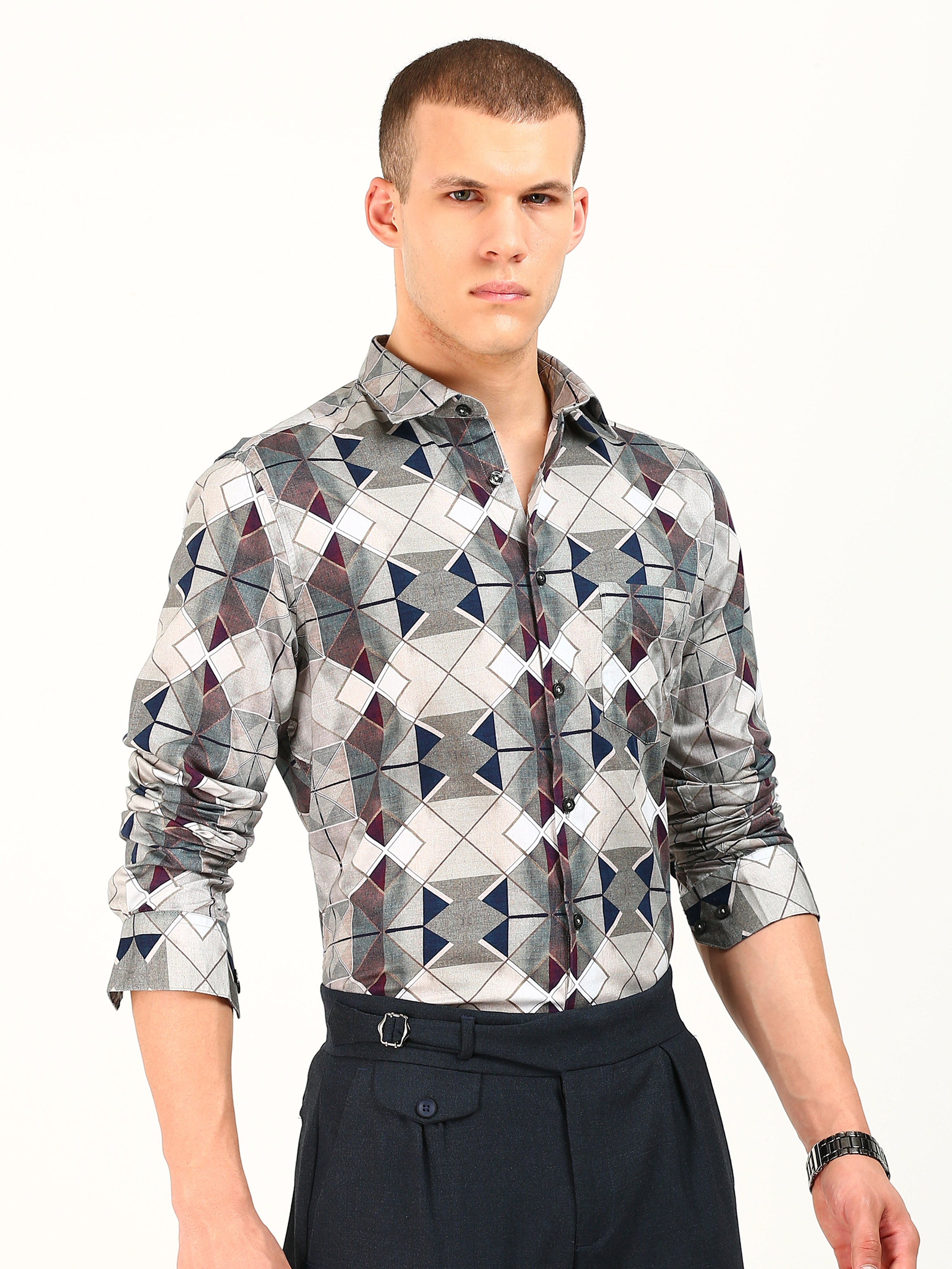 Brown Kaleidoscope Print Pattern Shirt