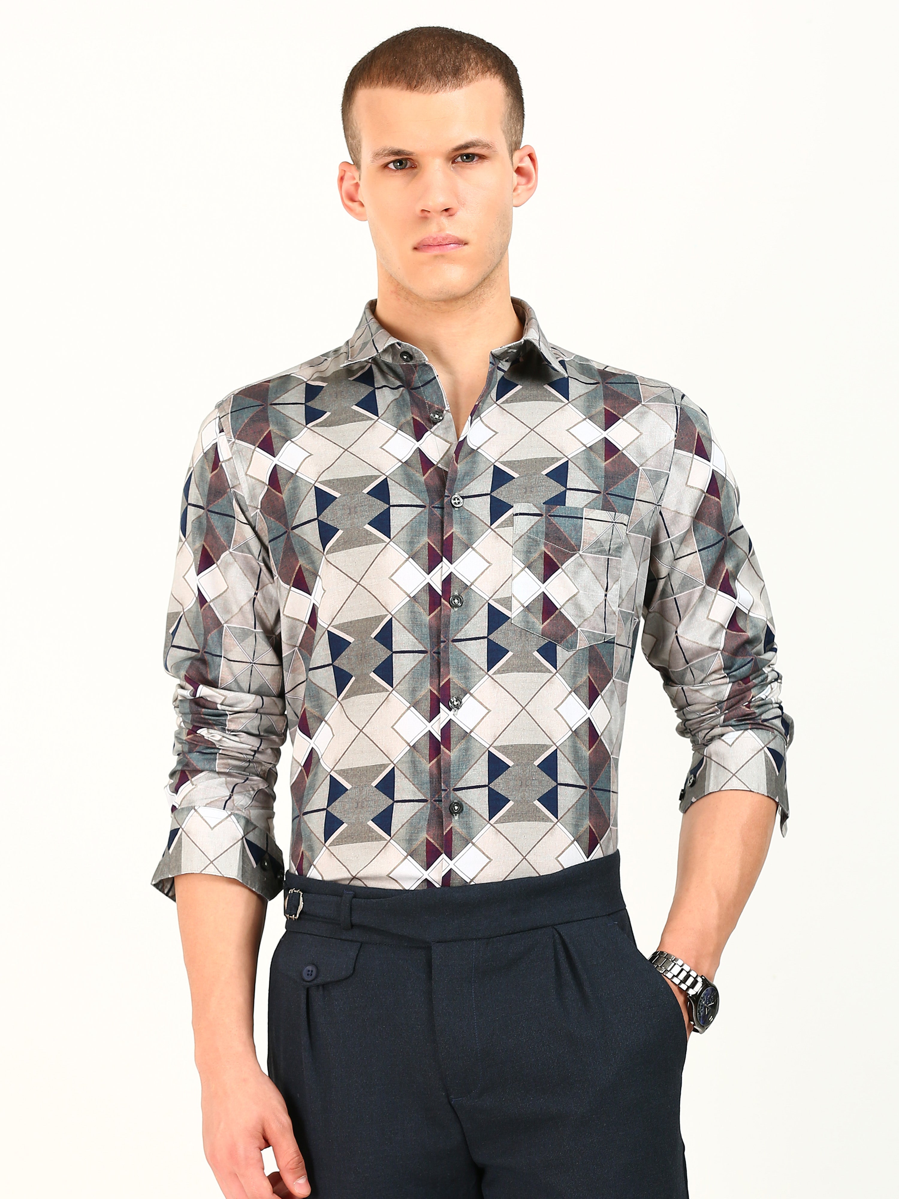 Brown Kaleidoscope Print Pattern Shirt