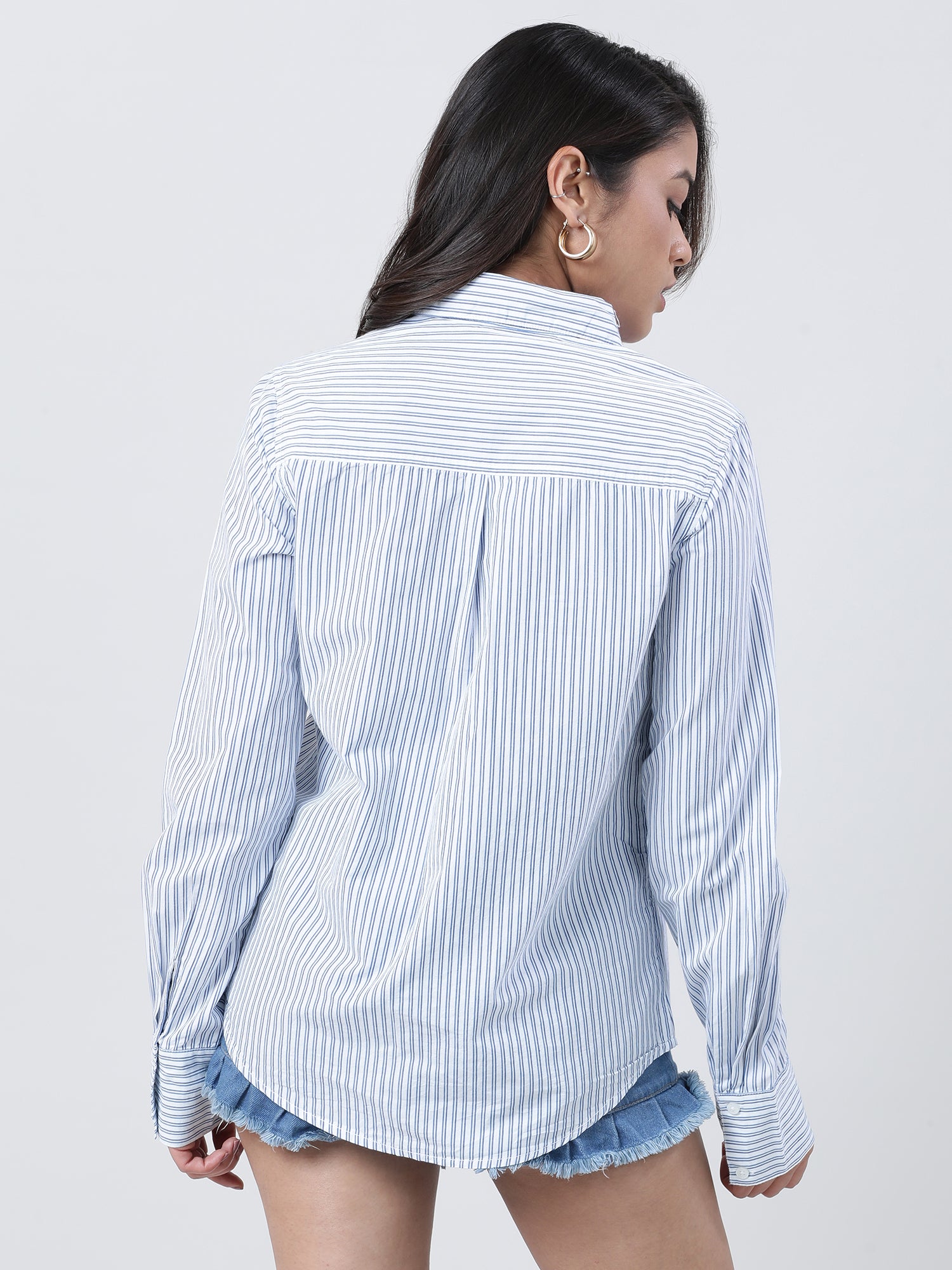 Women Regular Fit Striped Blue Shirt