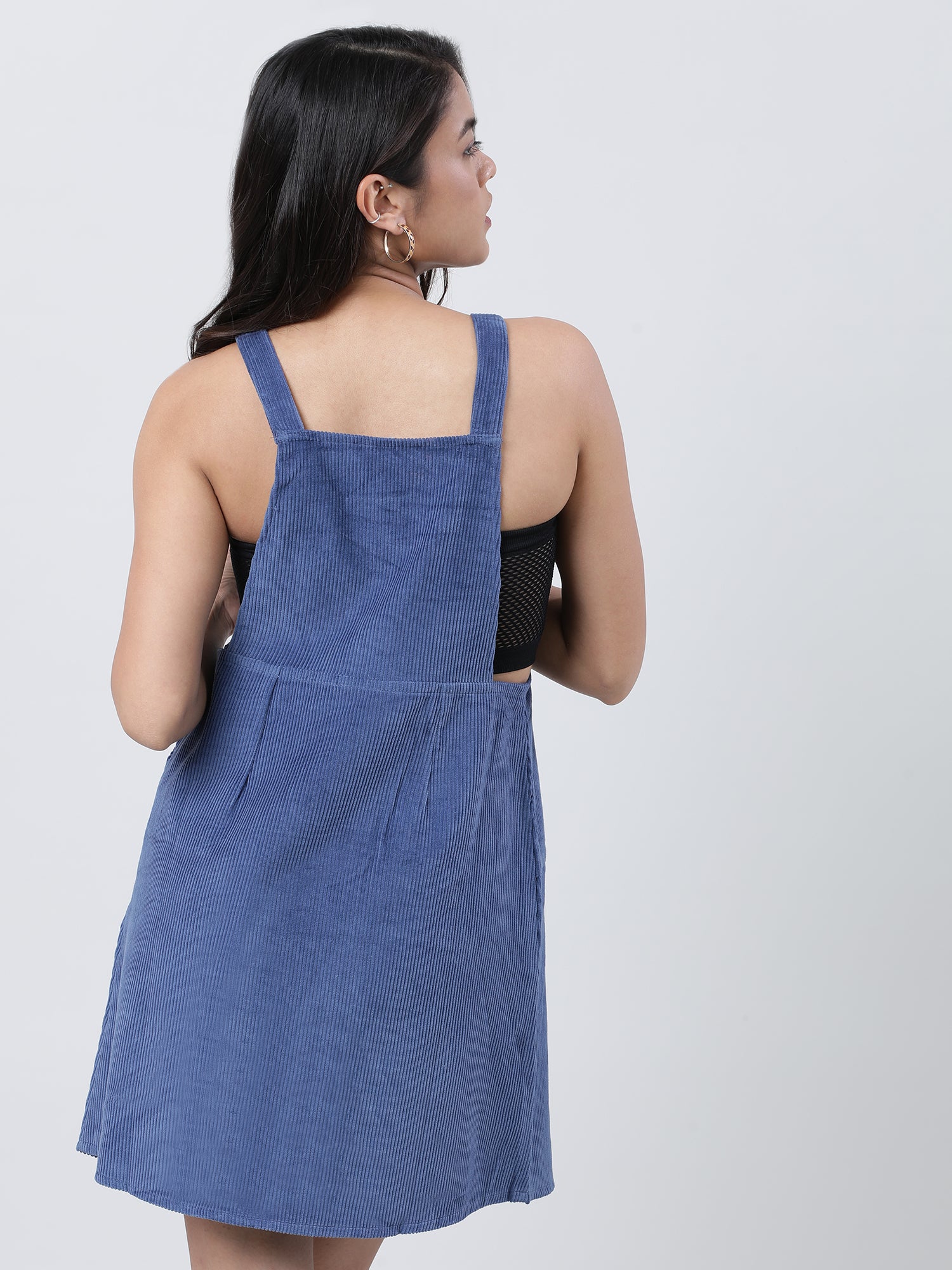 Women Loose Fit Ribbed Dungaree Dress
