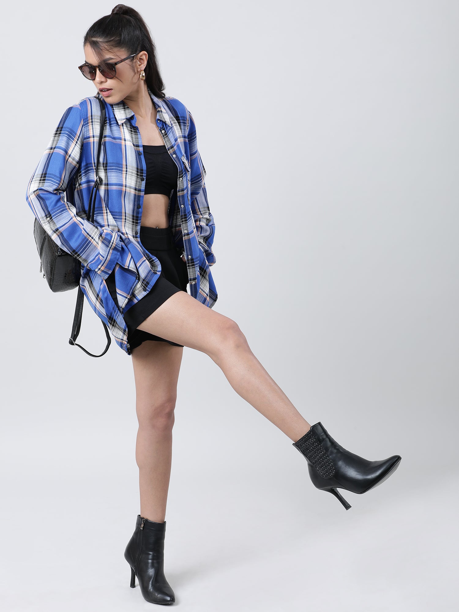 Women Relaxed Fit Blue Checked Shirt