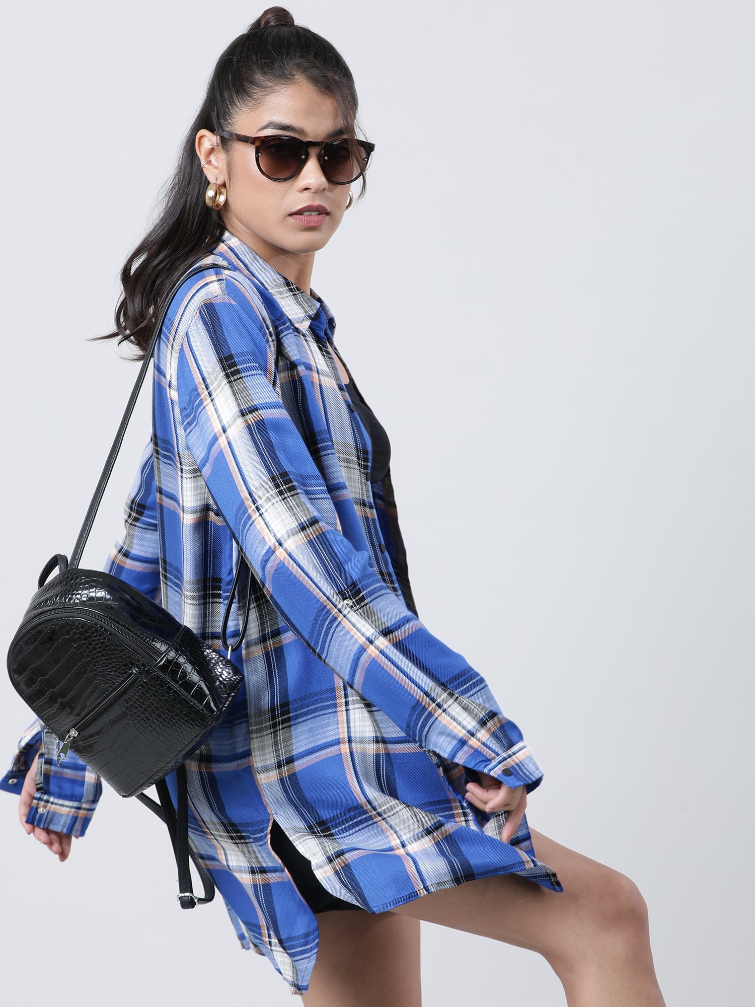 Women Relaxed Fit Blue Checked Shirt