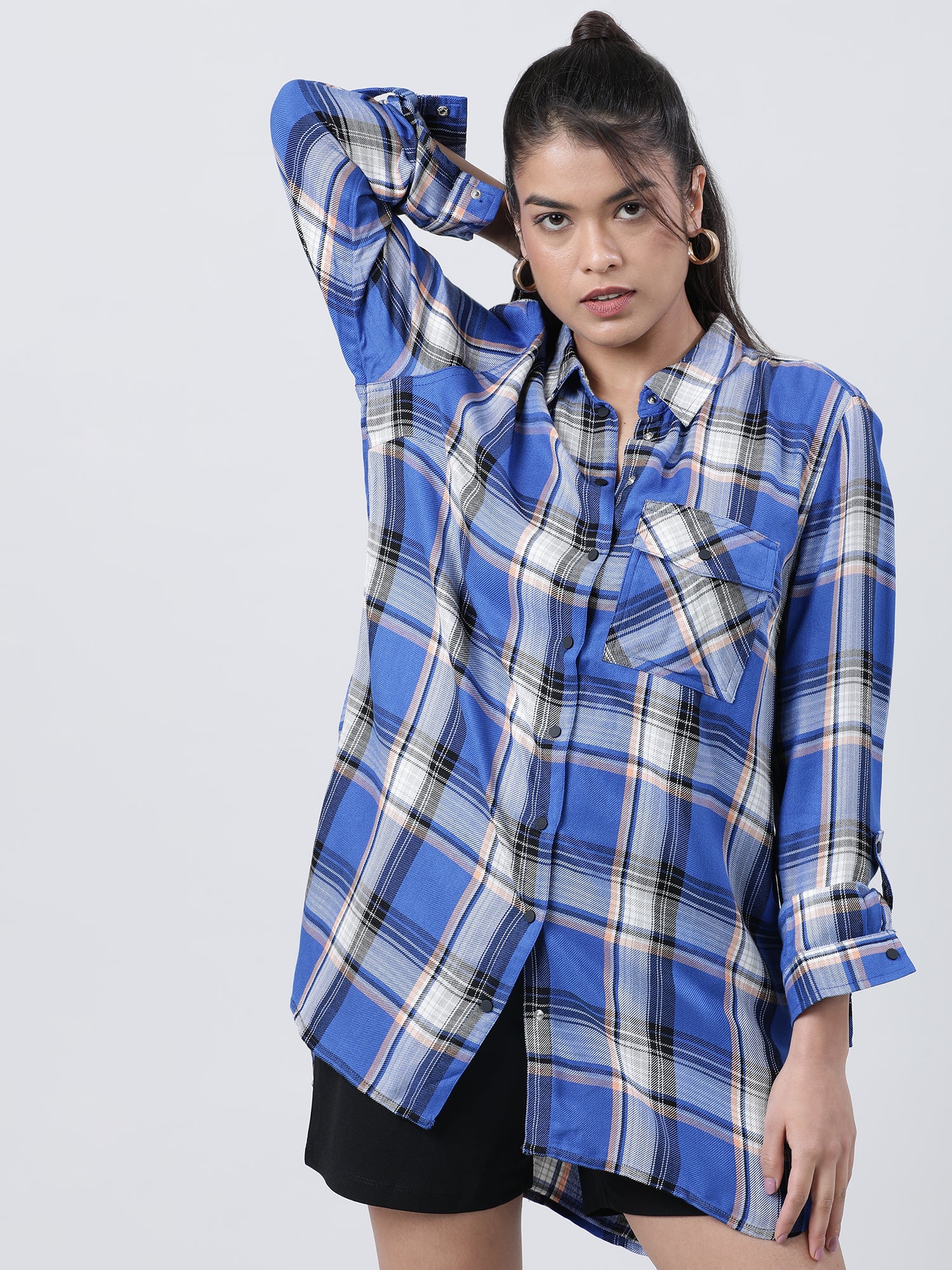 Women Relaxed Fit Blue Checked Shirt