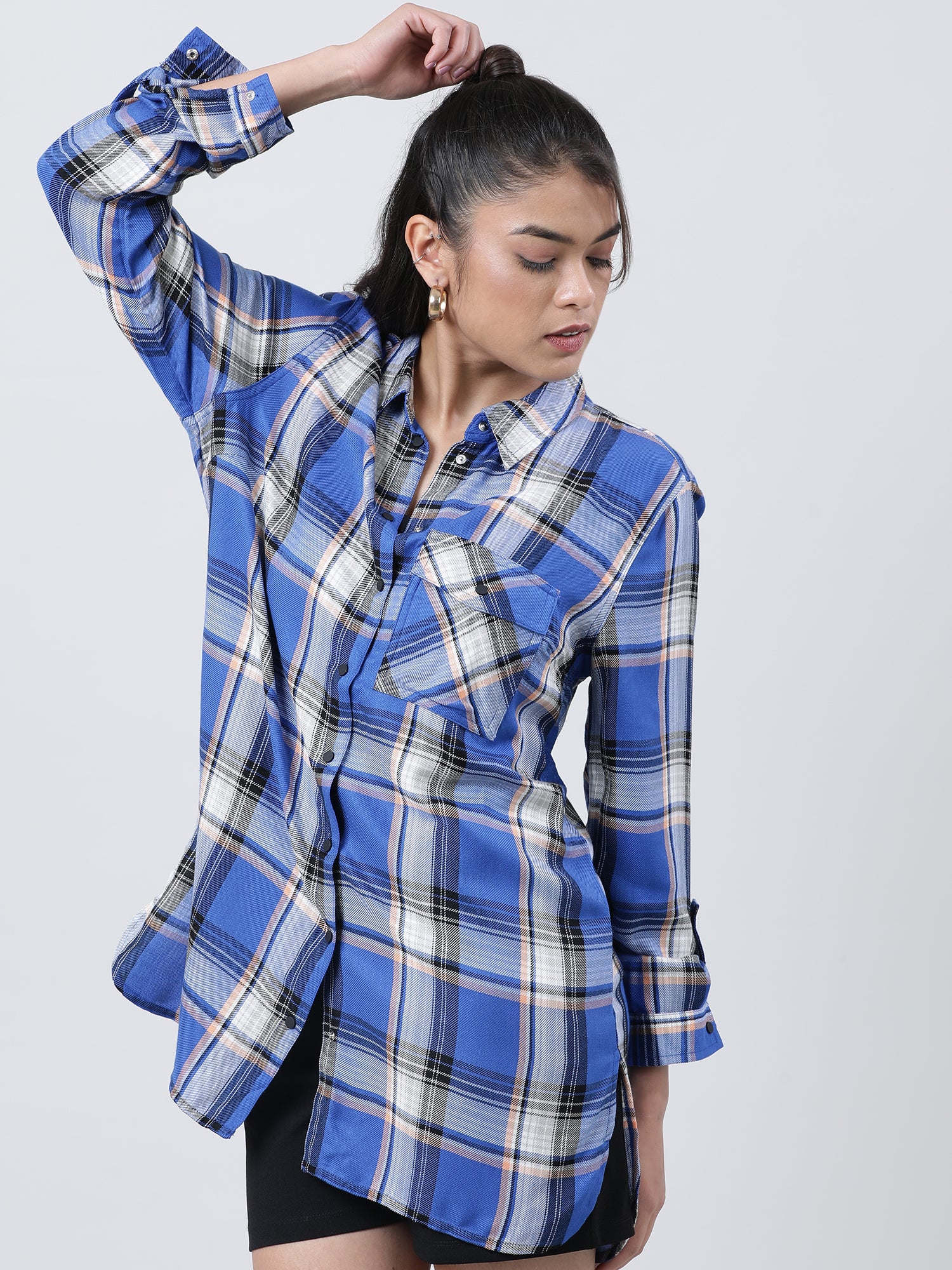 Women Relaxed Fit Blue Checked Shirt