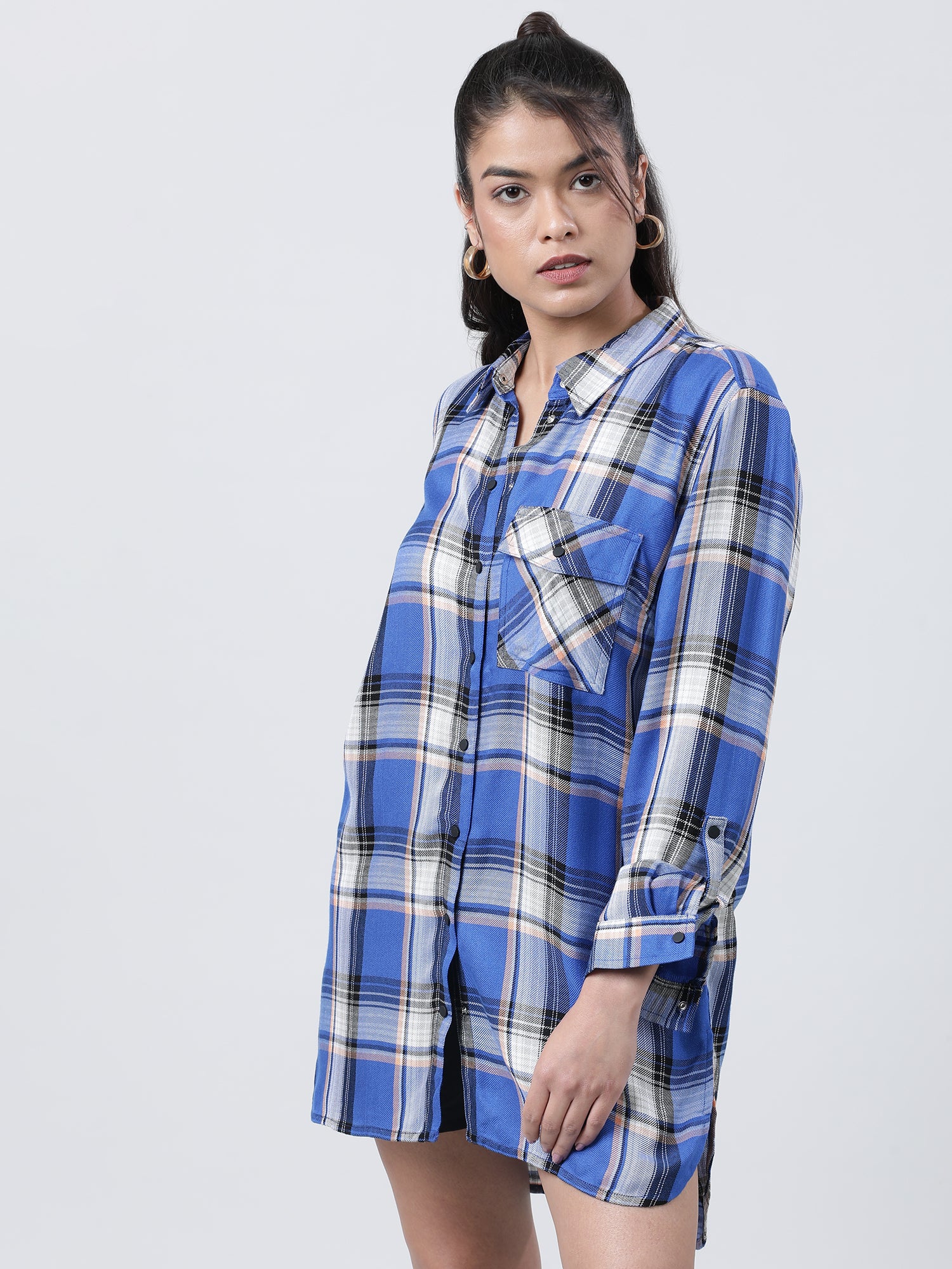 Women Relaxed Fit Blue Checked Shirt