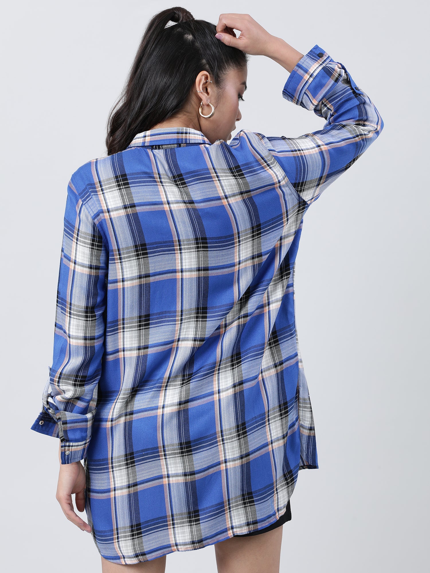 Women Relaxed Fit Blue Checked Shirt