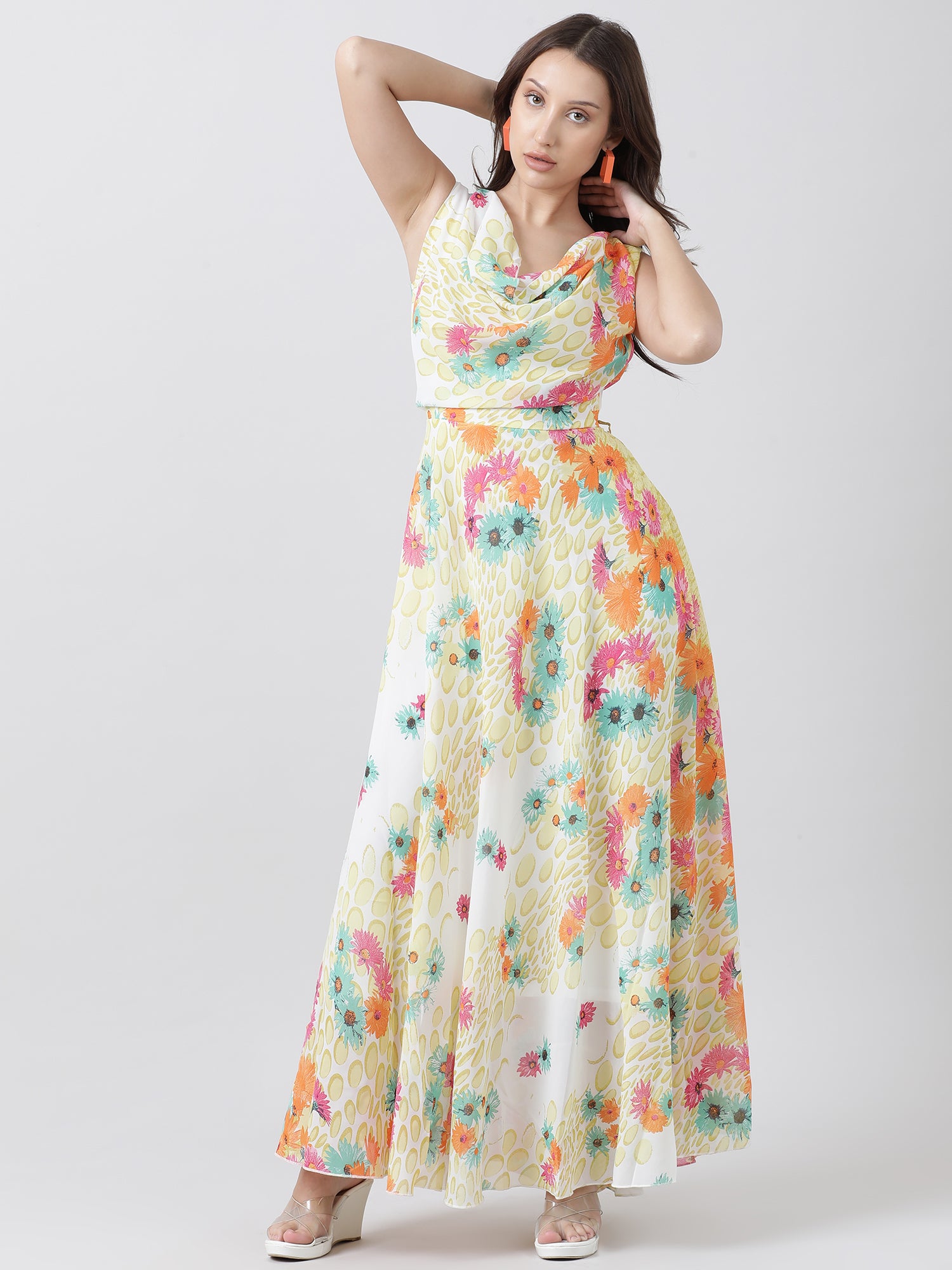 Women Relaxed Fit Yellow Floral Print Maxi Dress