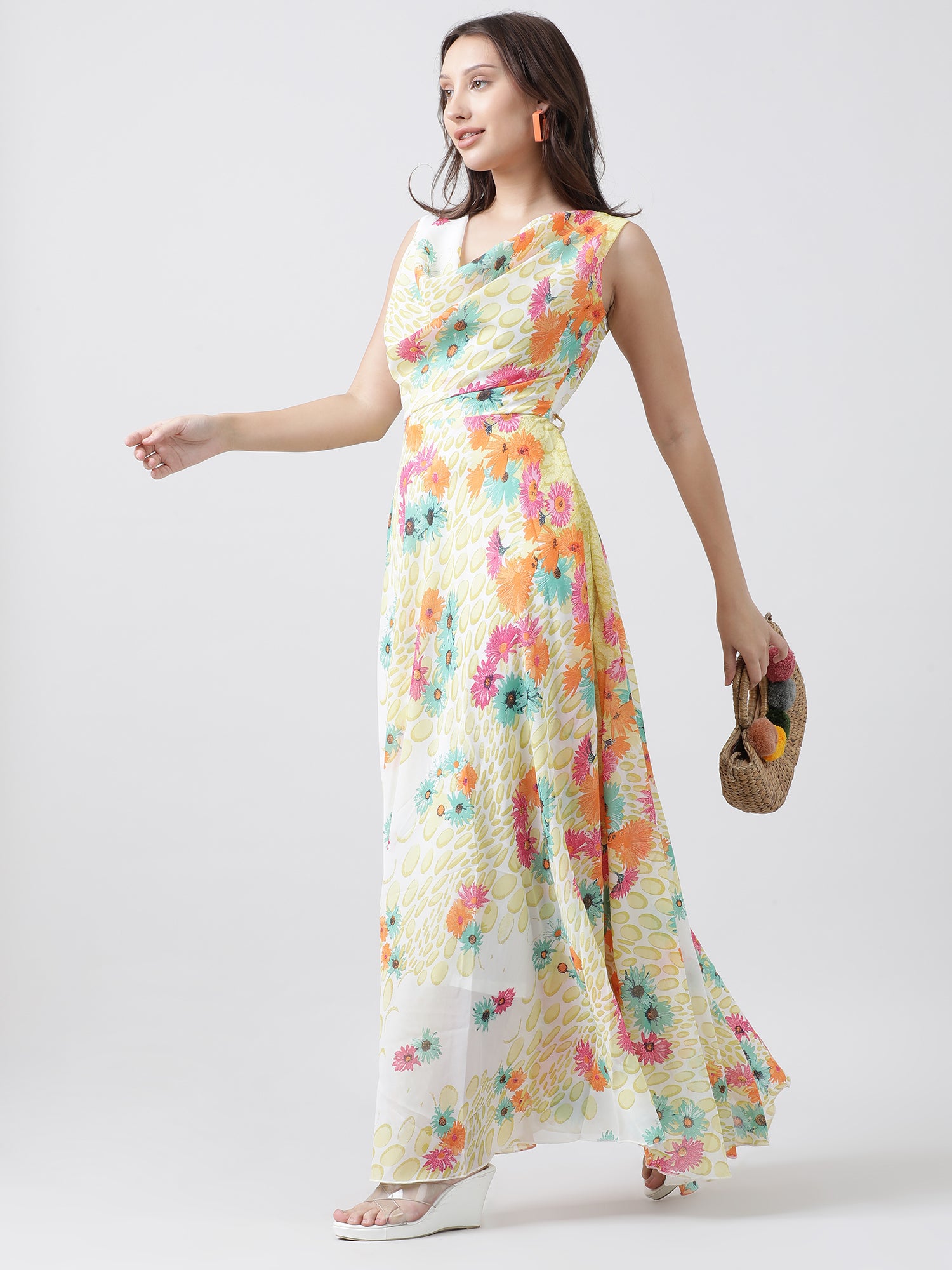 Women Relaxed Fit Yellow Floral Print Maxi Dress