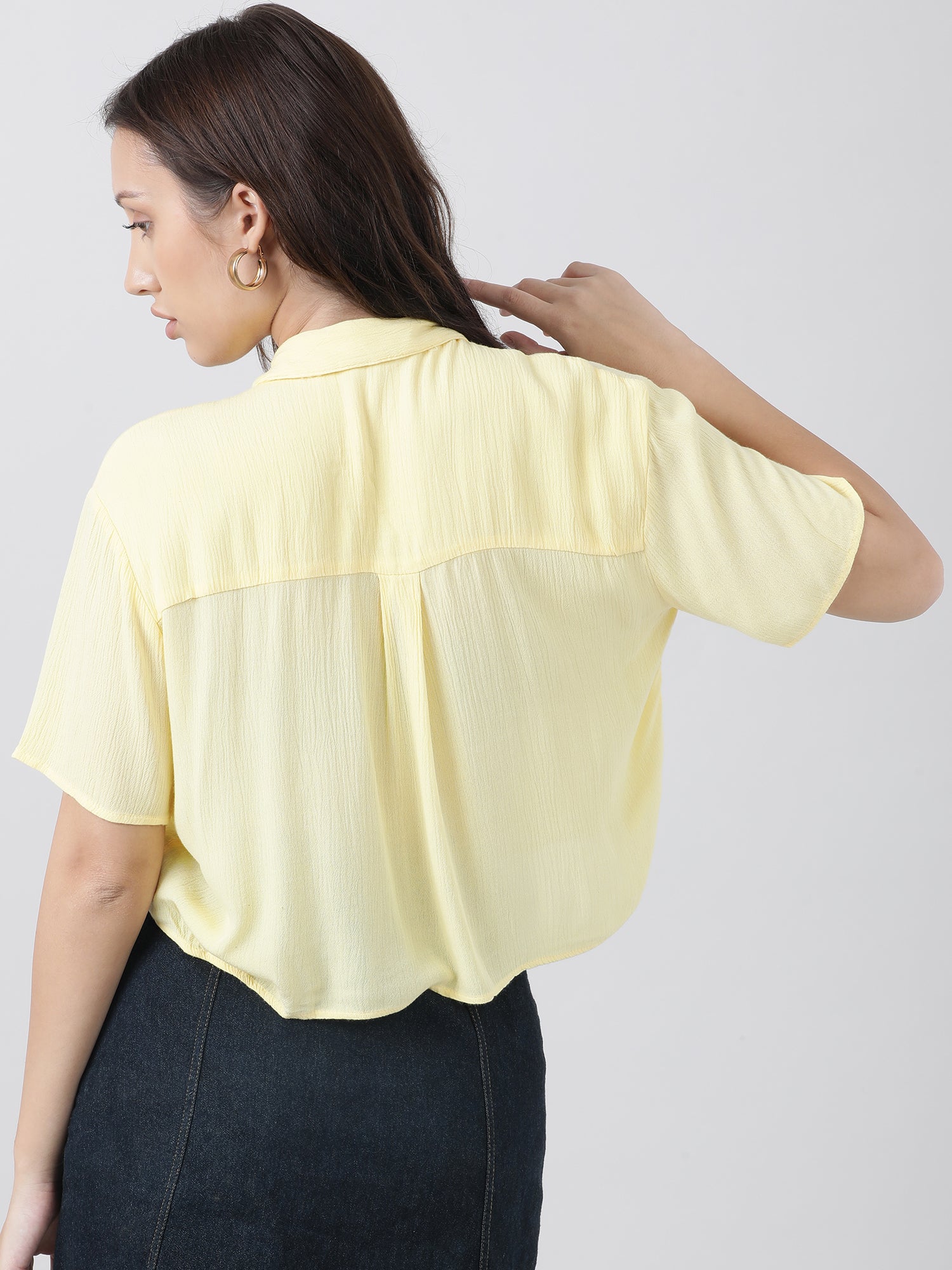 Women Regular Fit High Low Button Down Light Yellow Shirt