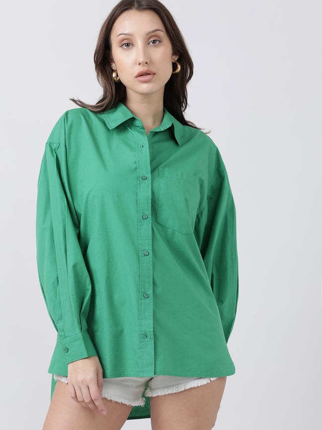 Women Oversized Drop Shoulder Green Shirt