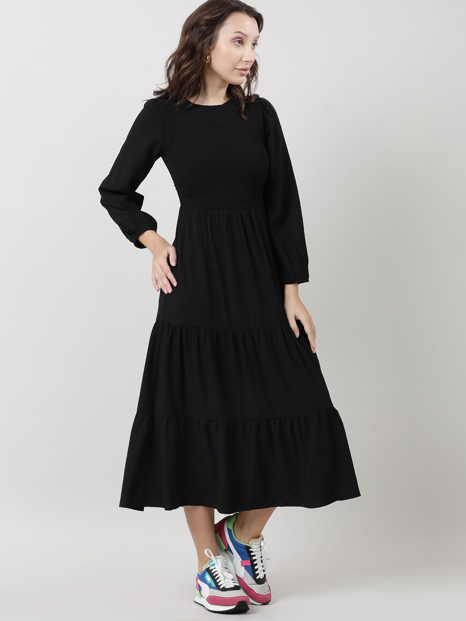 Women Regular Fit Black A Line Dress