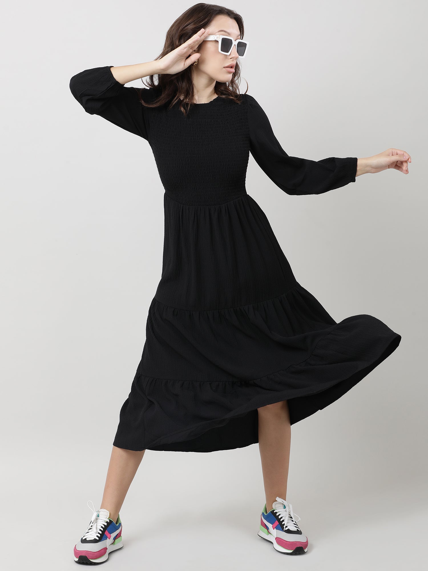 Women Regular Fit Black A Line Dress