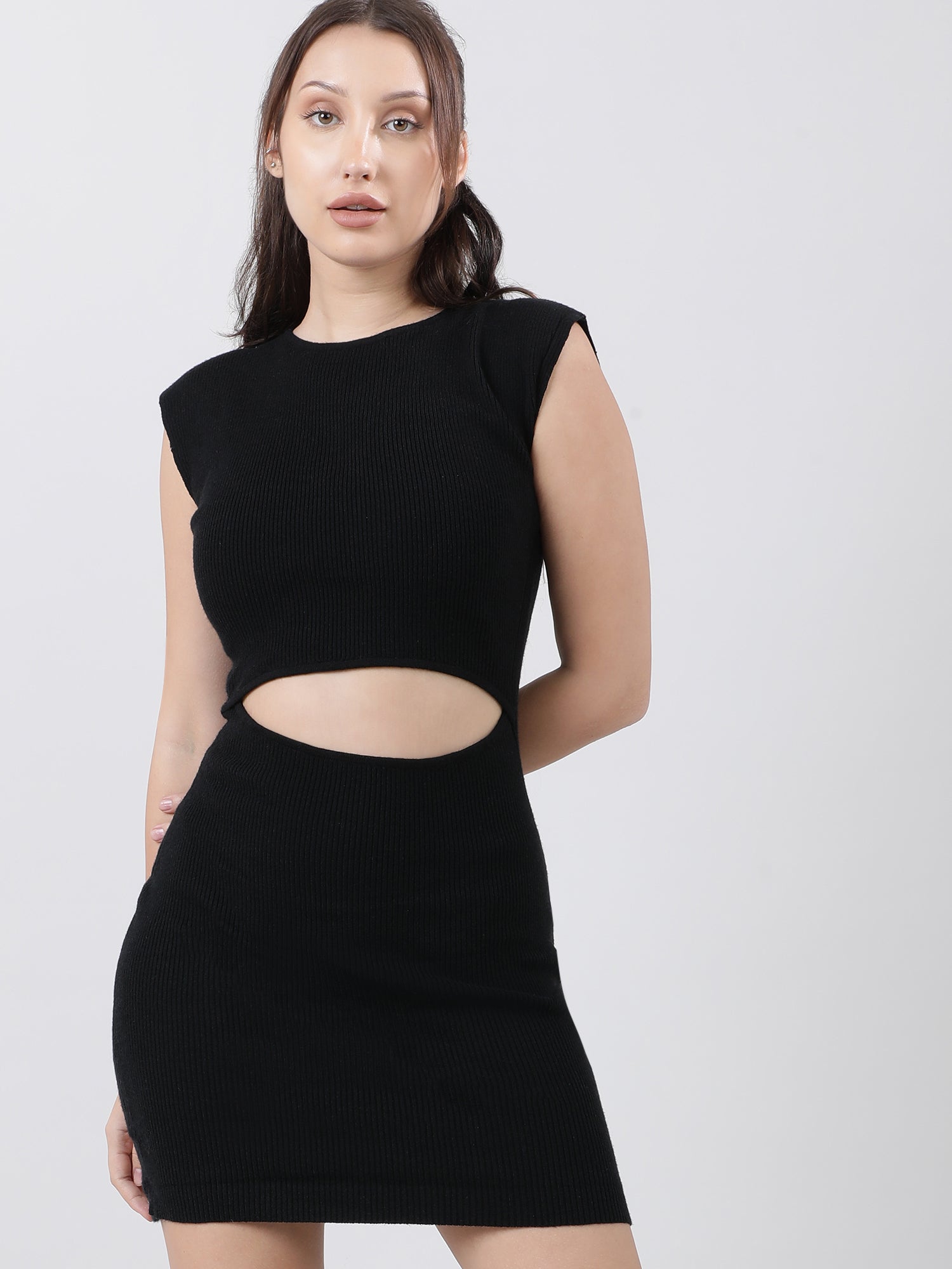 Women Slim Fit Cut Out Black Bodycon Dress