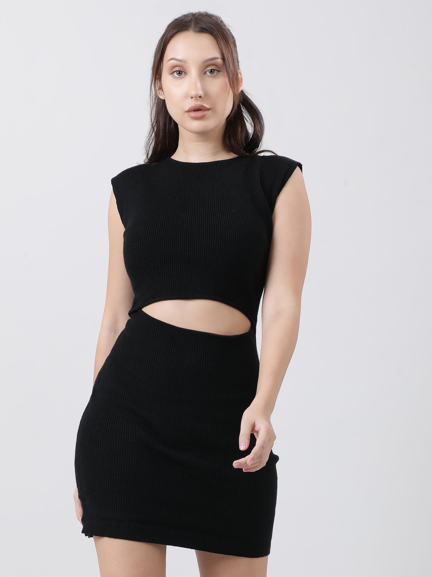 Women Slim Fit Cut Out Black Bodycon Dress