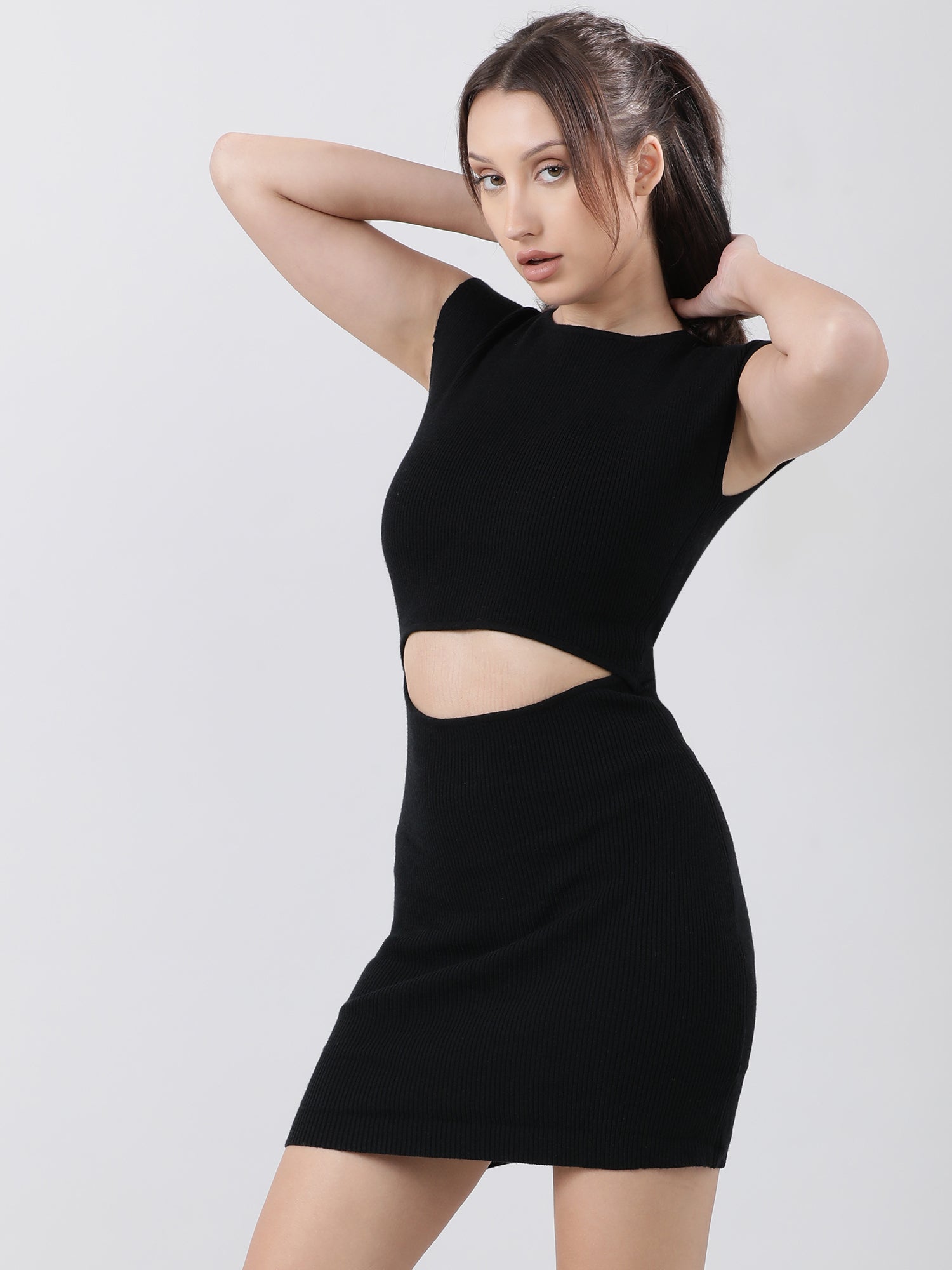 Women Slim Fit Cut Out Black Bodycon Dress