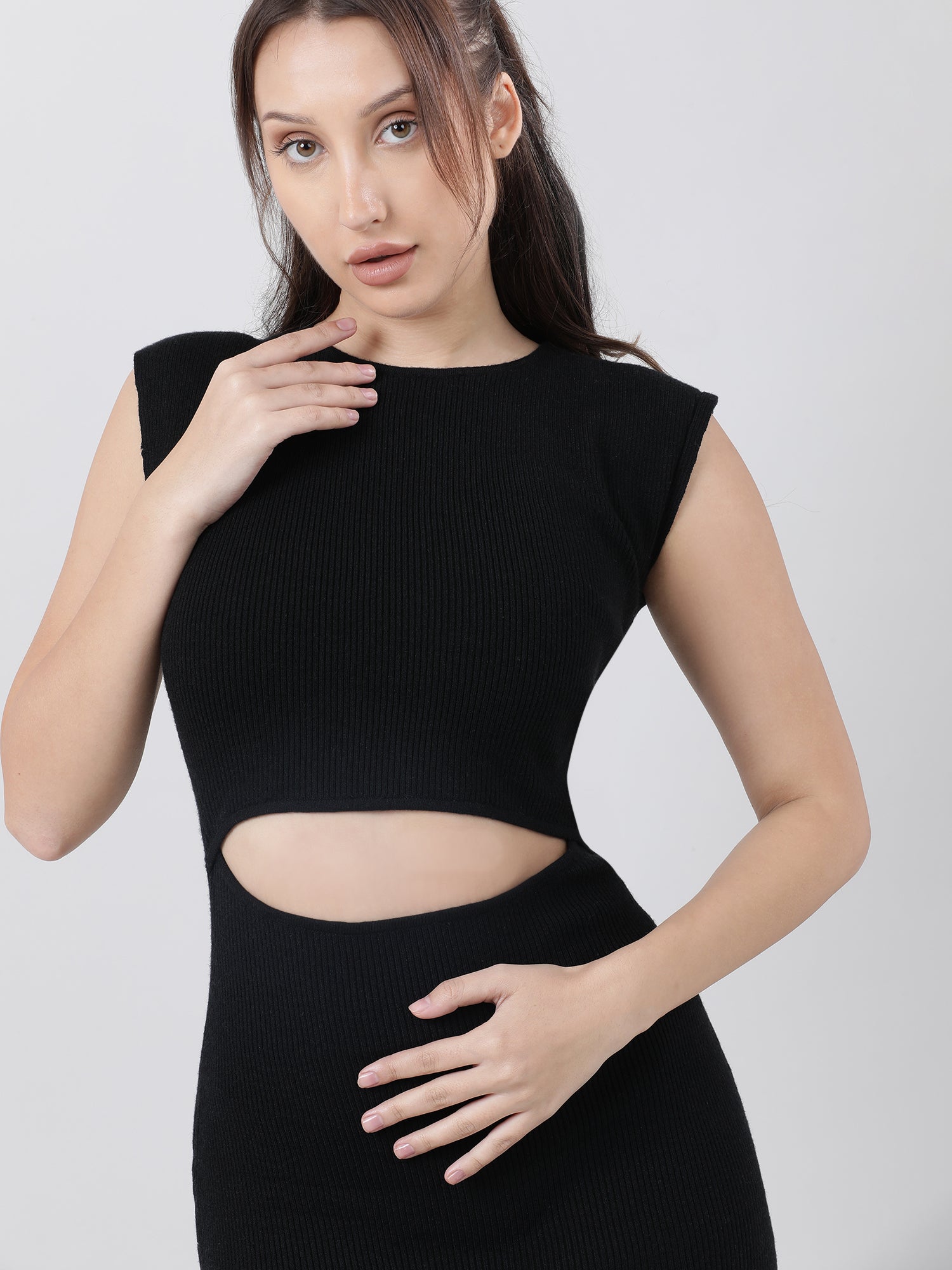 Women Slim Fit Cut Out Black Bodycon Dress