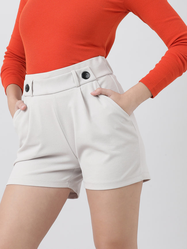 Women Slim Fit Beige Shorts With Insert Pockets