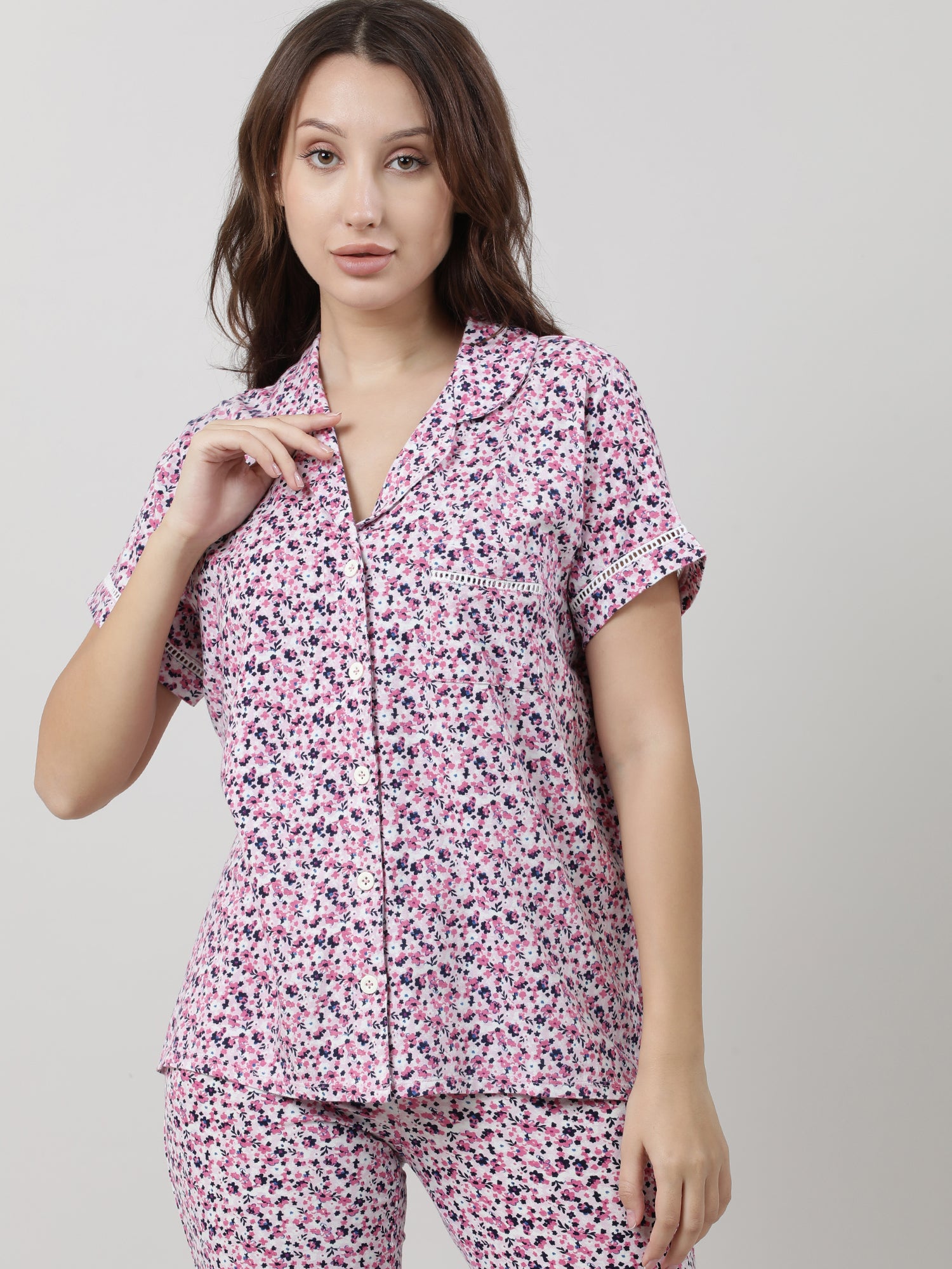 Women Floral Short Sleeves Shirt