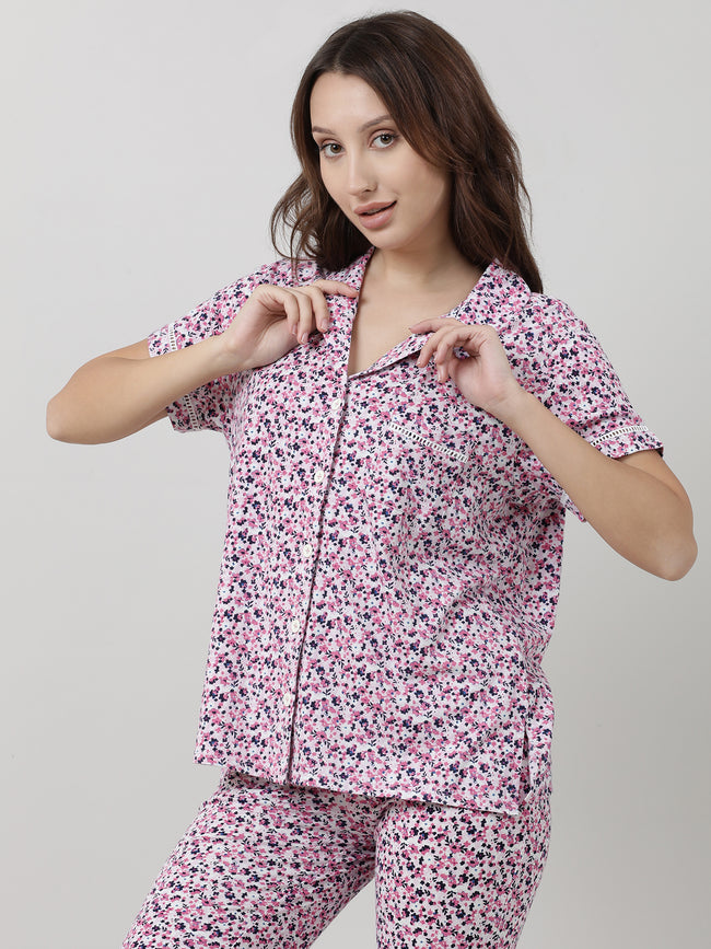 Women Floral Short Sleeves Shirt