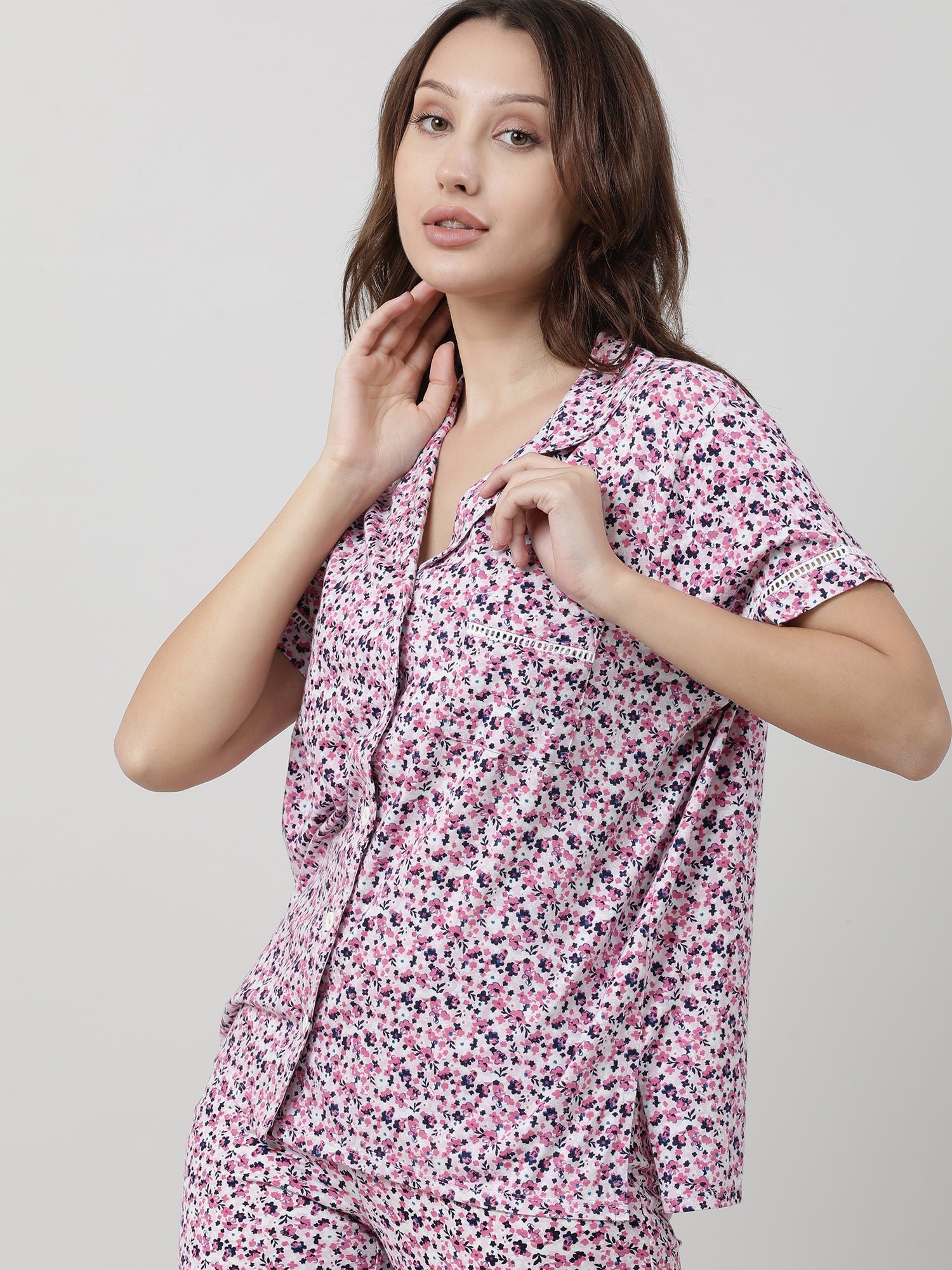 Women Floral Short Sleeves Shirt