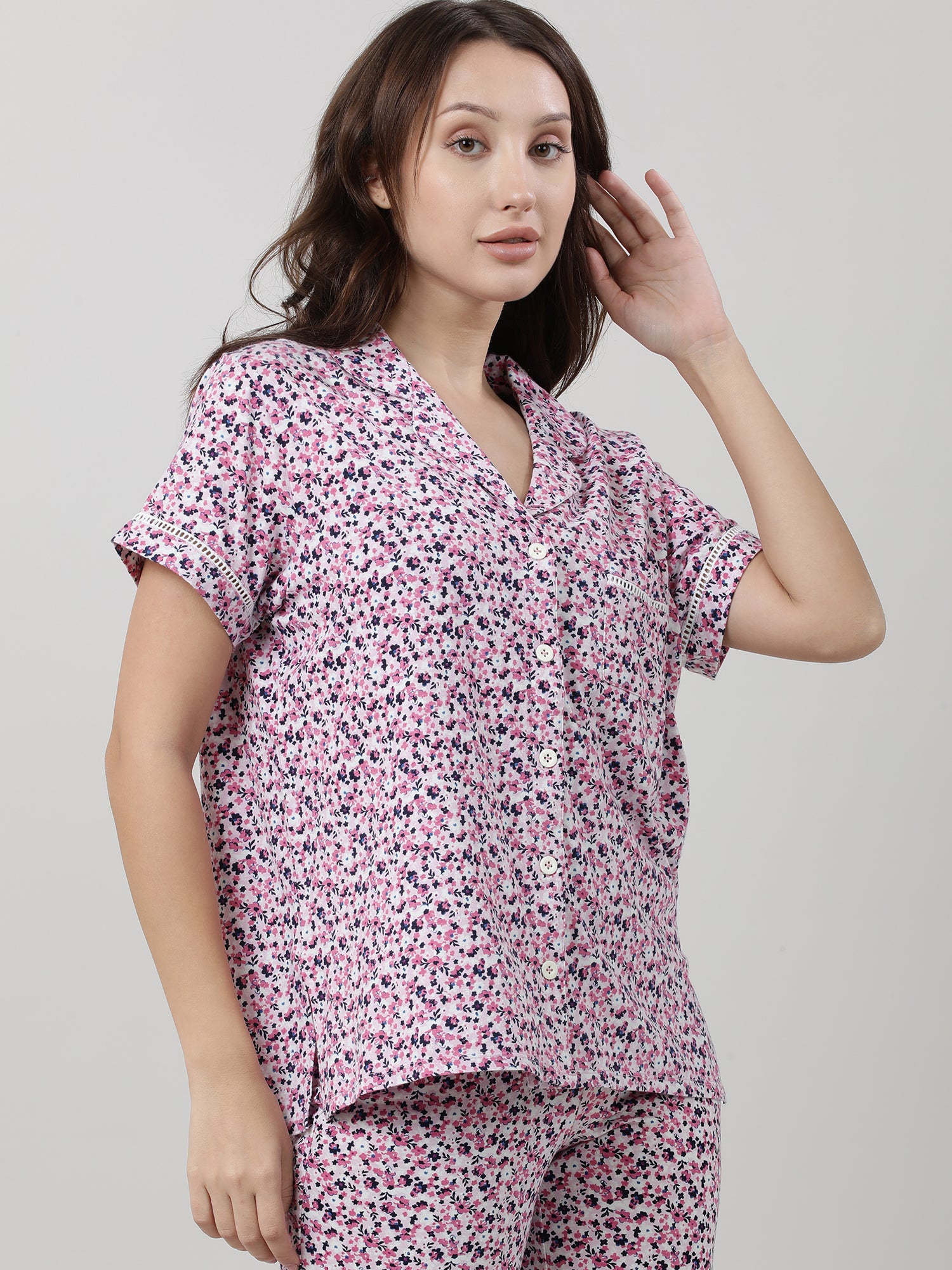 Women Floral Short Sleeves Shirt