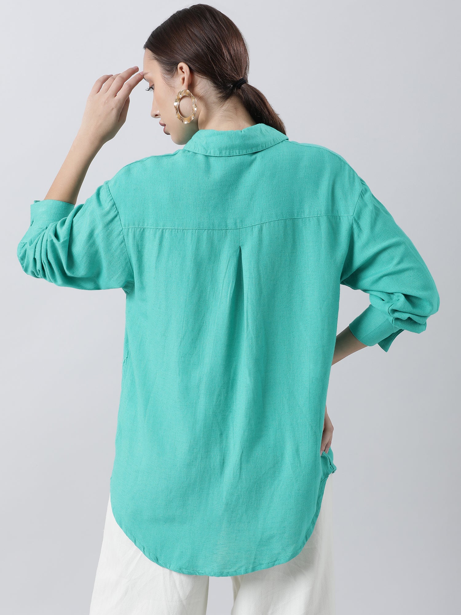 Women Regular Fit Textured Green Shirt