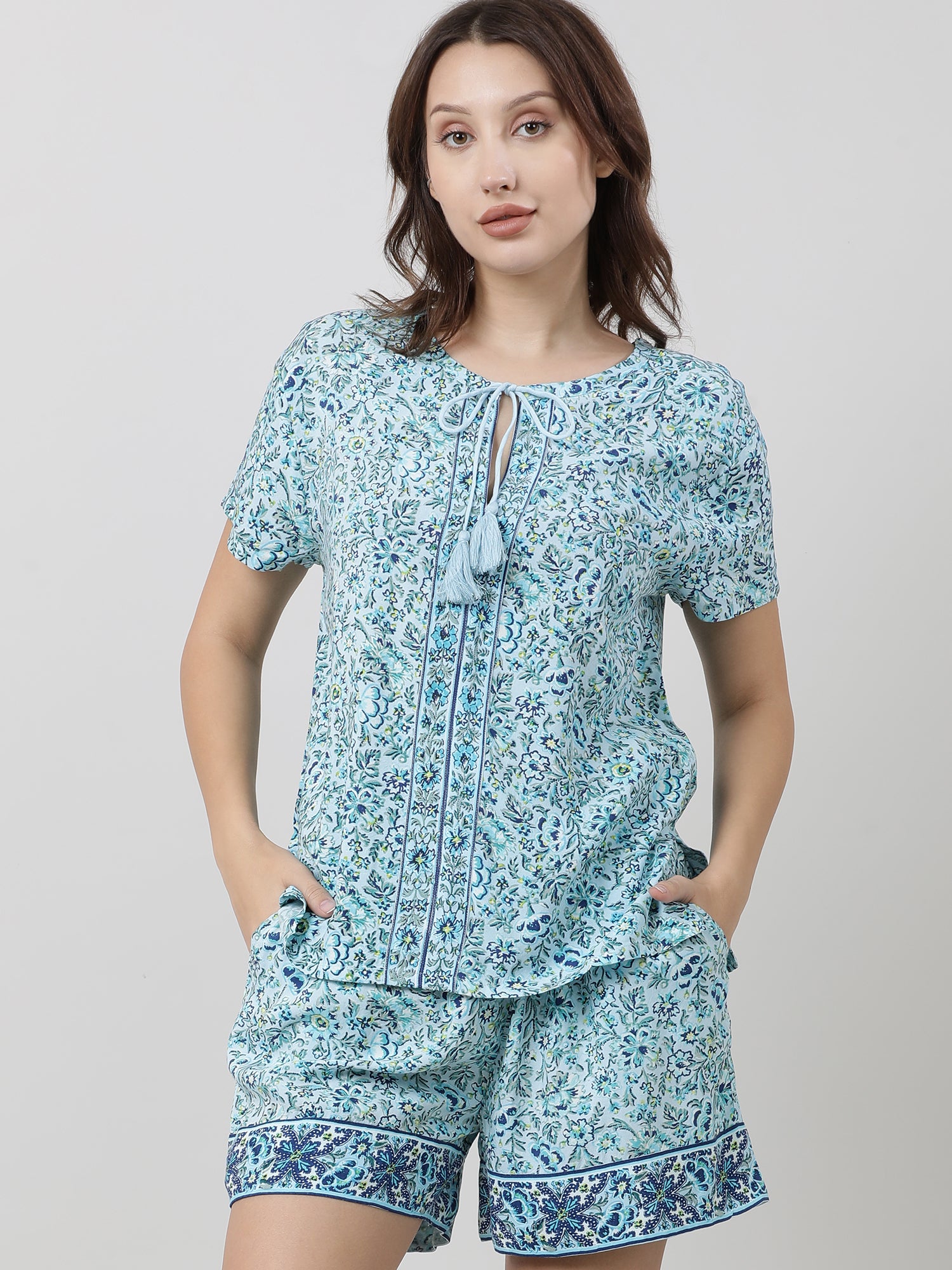 Women Light Blue Floral Print Tops