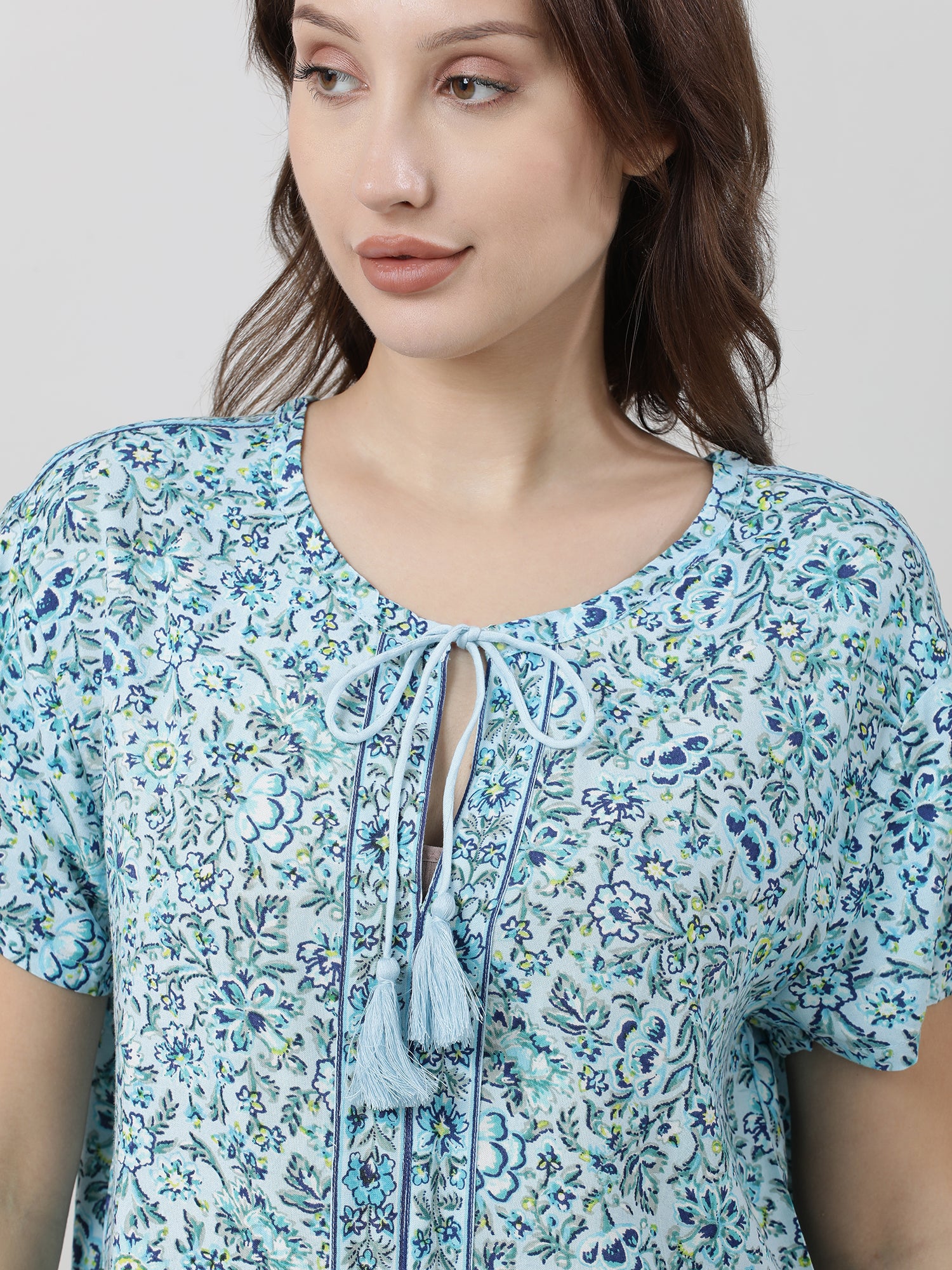 Women Light Blue Floral Print Tops