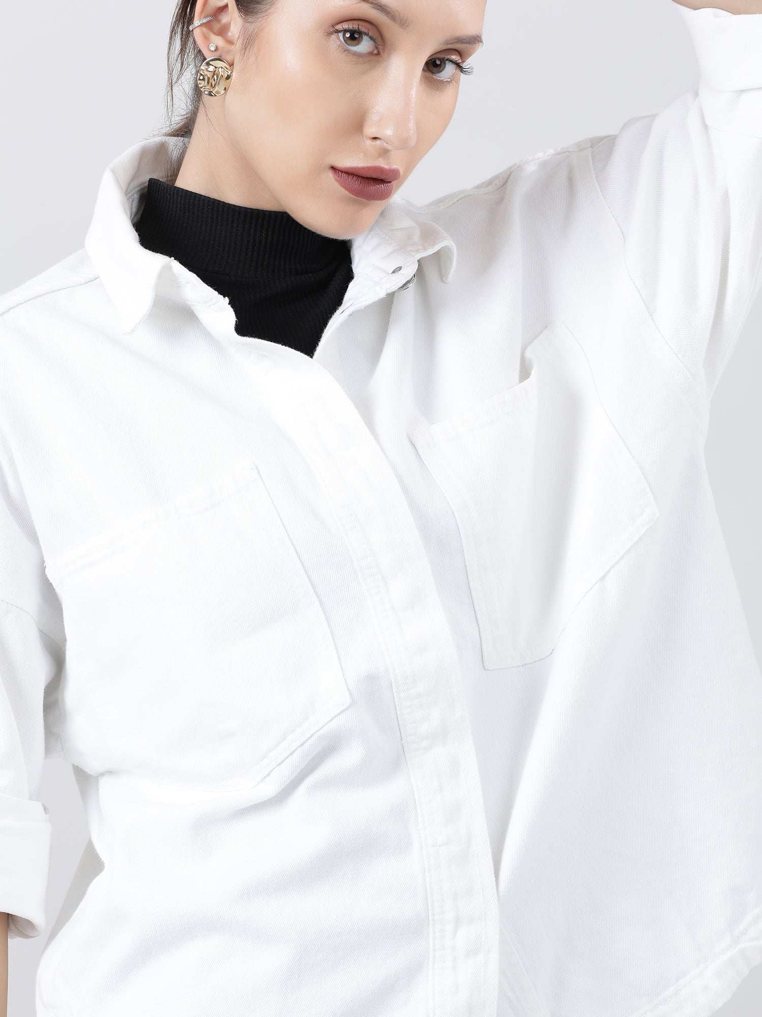 Women Regular Fit White Button Down Oversized Shirt