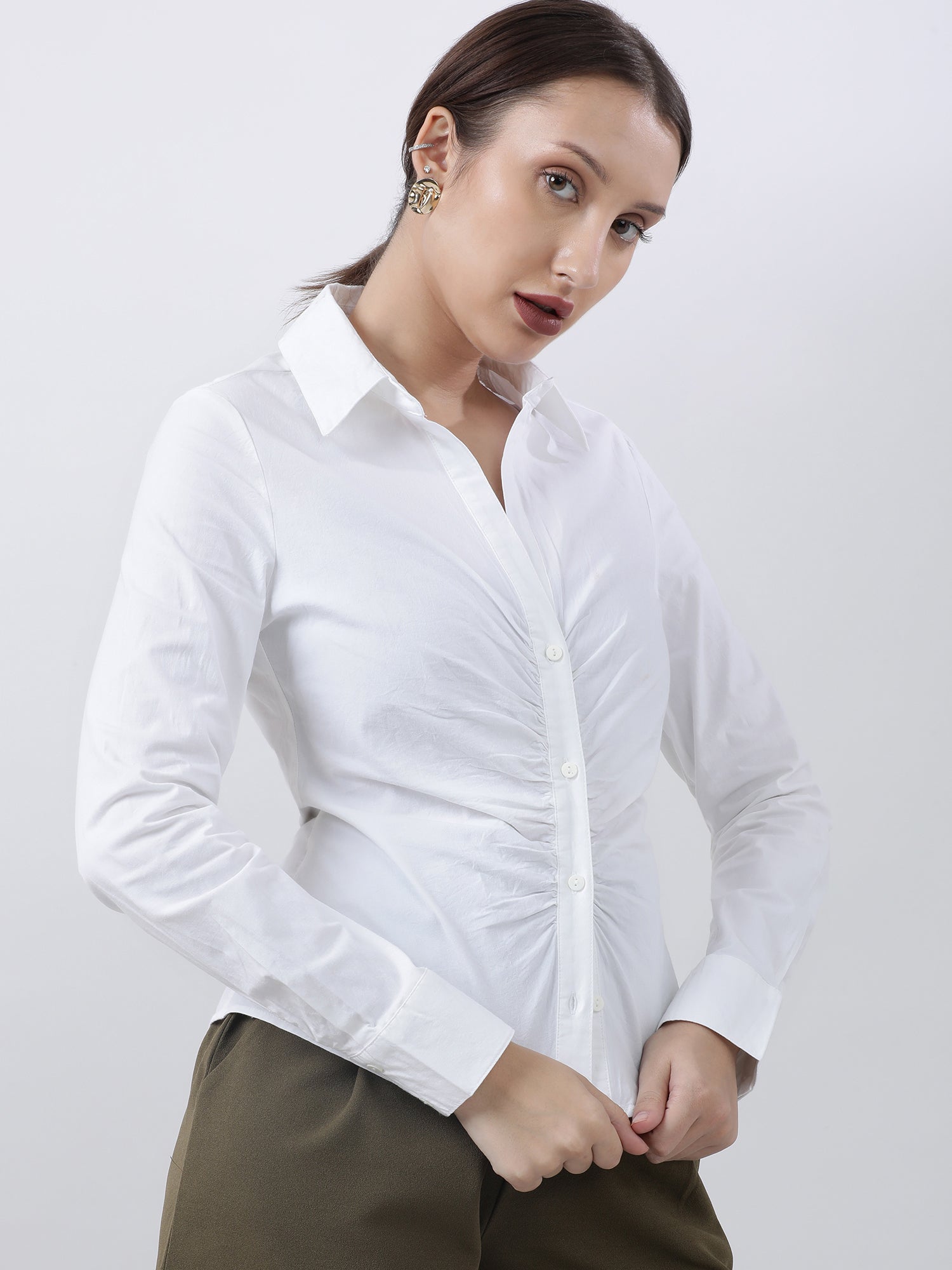 Women Slim Fit Button Down White Shirt