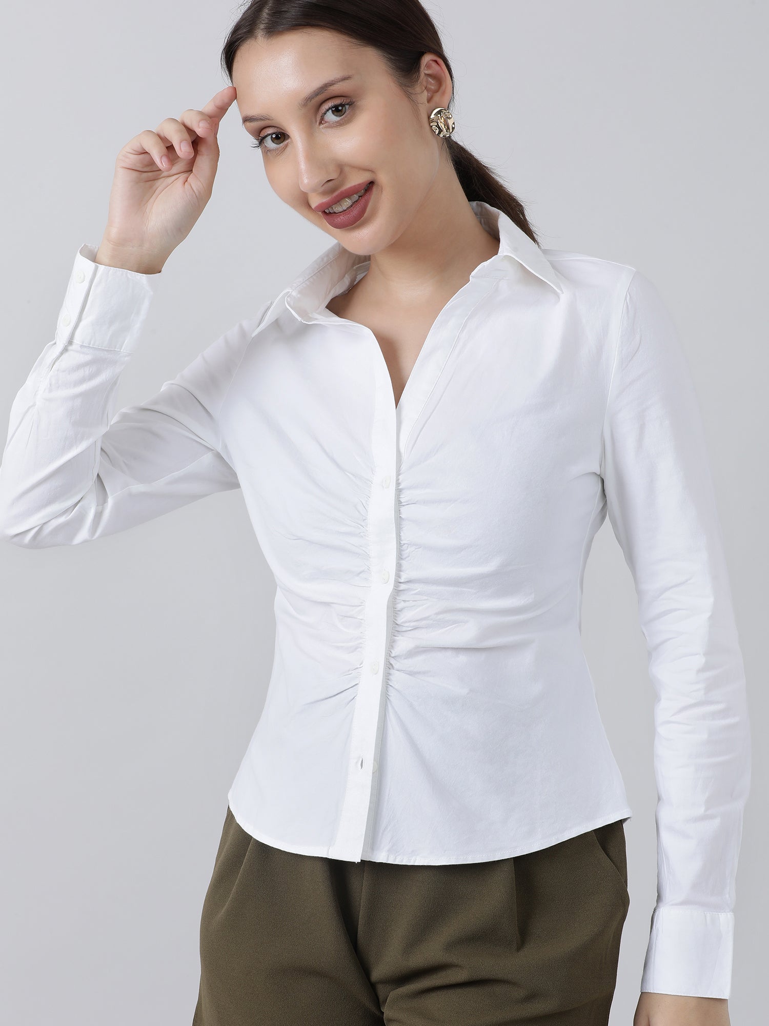 Women Slim Fit Button Down White Shirt