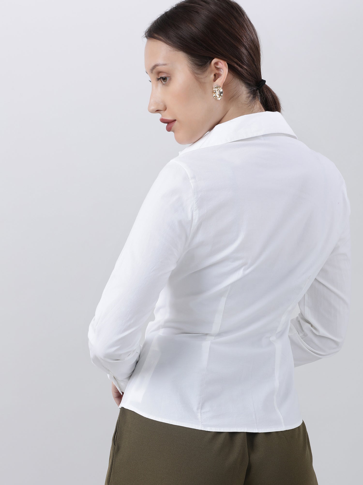 Women Slim Fit Button Down White Shirt