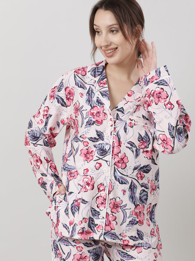 Women Floral Sleepwear Comfort Fit Shirt