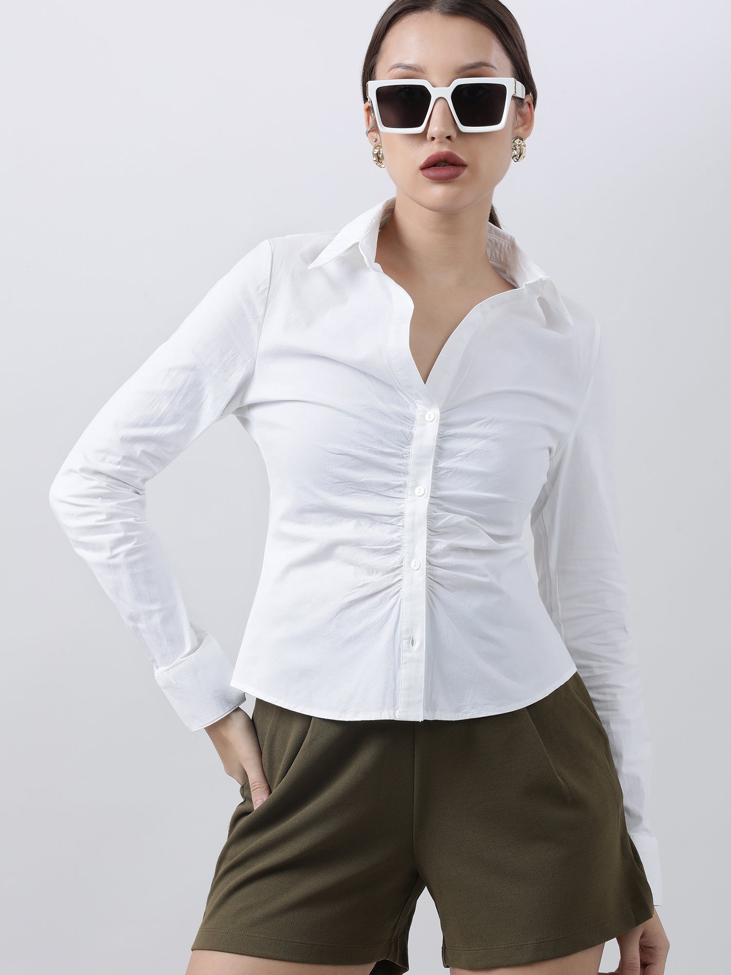 Women Slim Fit Button Down White Shirt