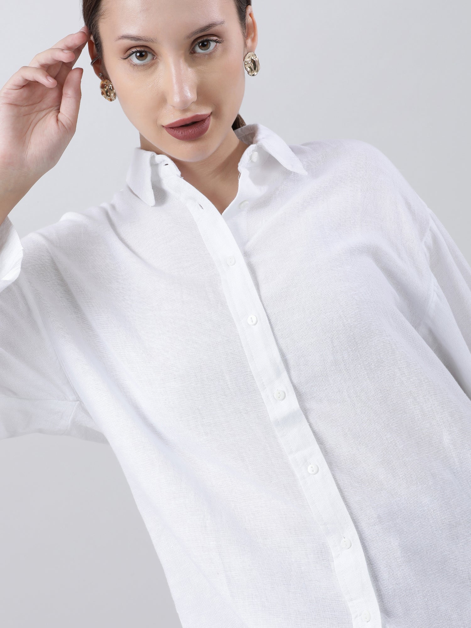 Women Regular Fit Button Down Drop Shoulder White Shirt