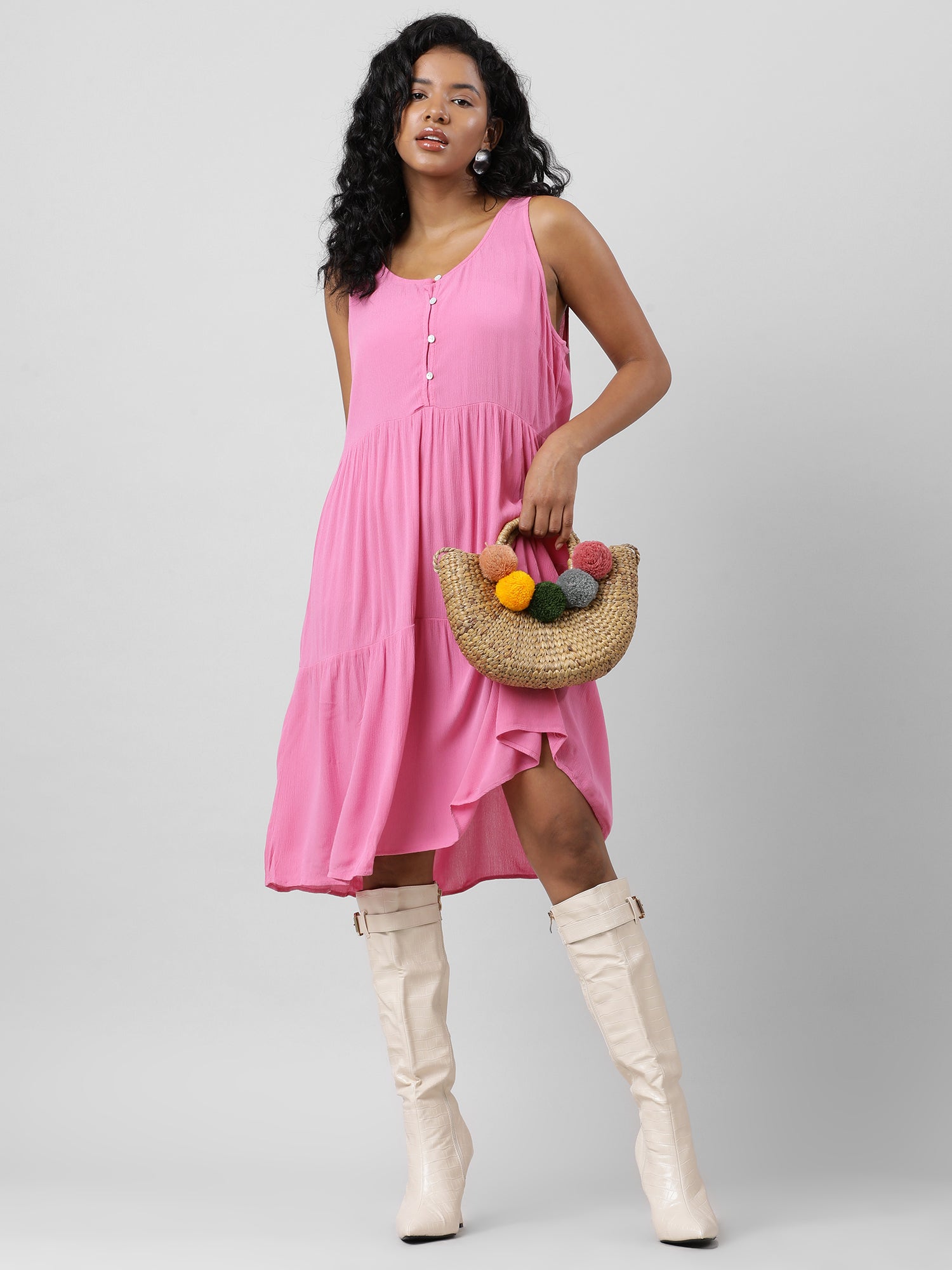 Pretty In Pink Sleeveless Midi Dress