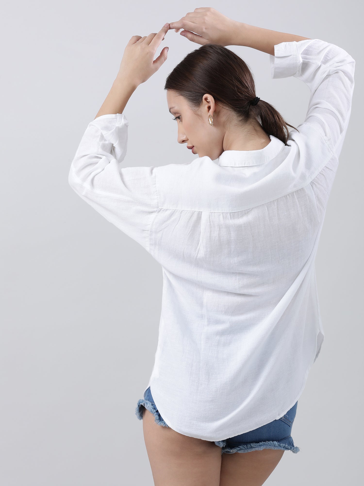 Women Regular Fit Button Down Drop Shoulder White Shirt