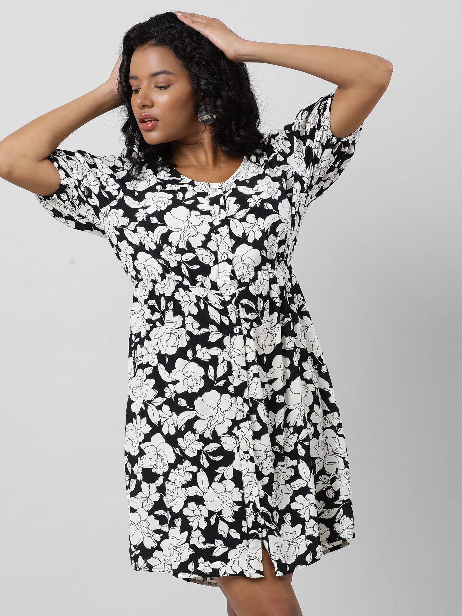 Retro Black And White Floral Dress