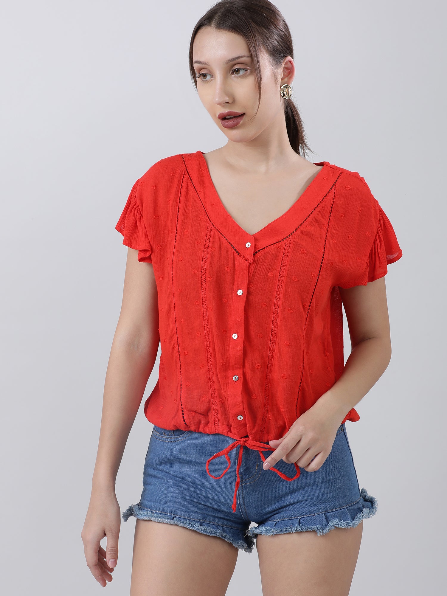 red v neck top