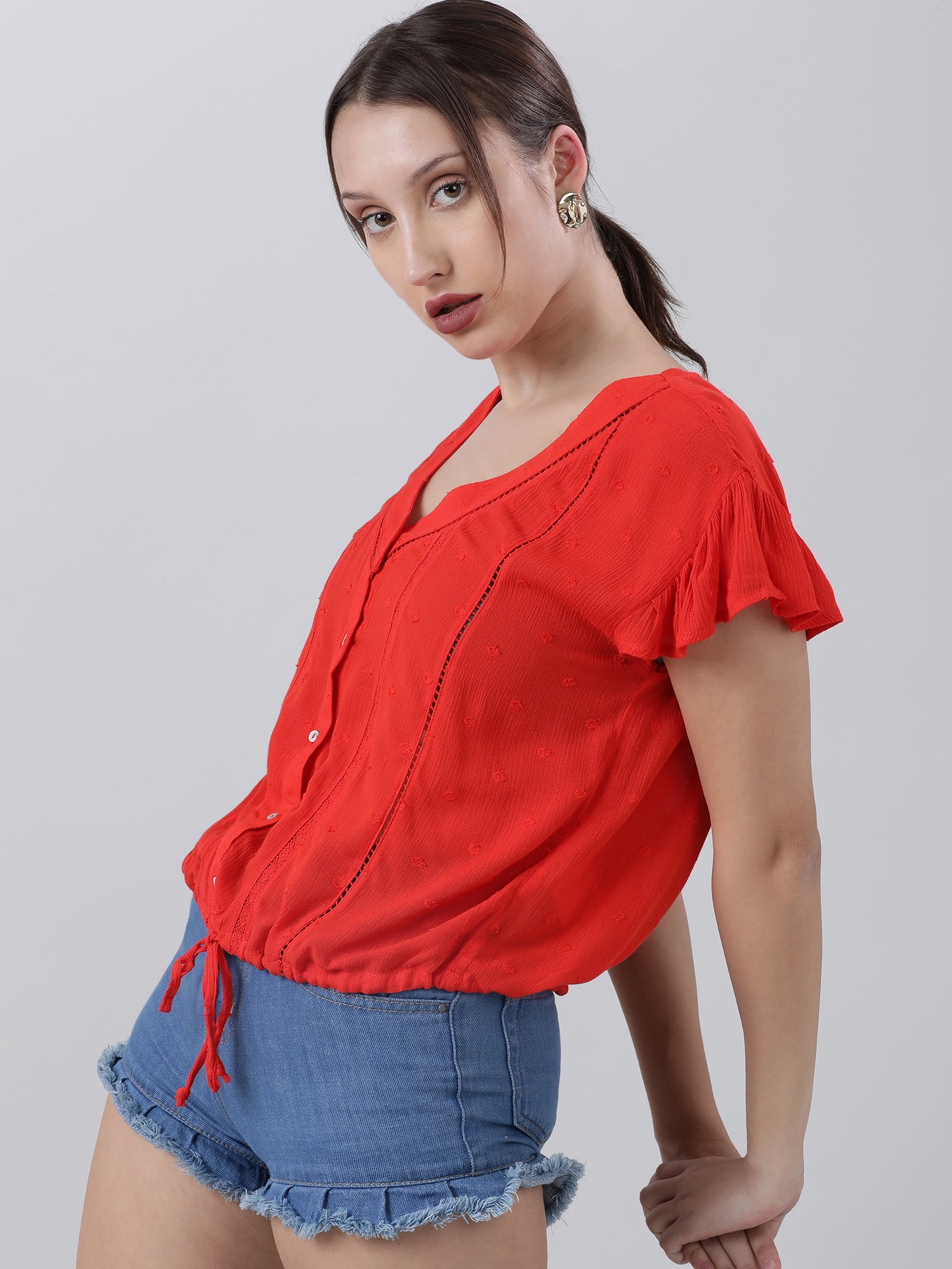 red v neck top