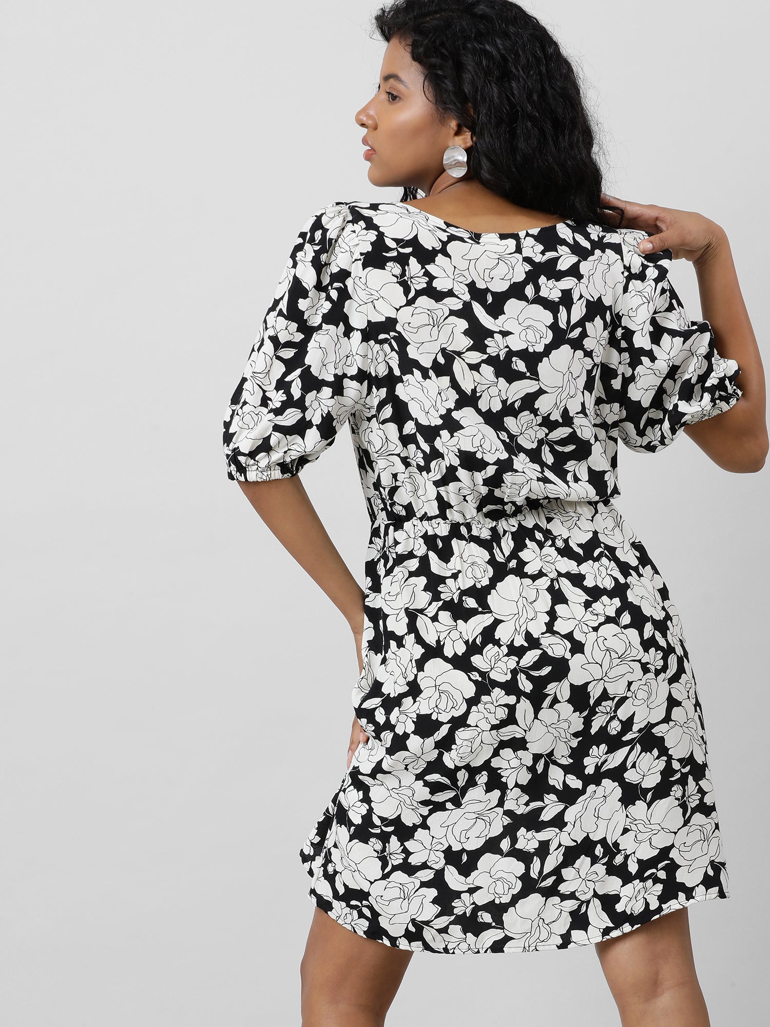 Retro Black And White Floral Dress