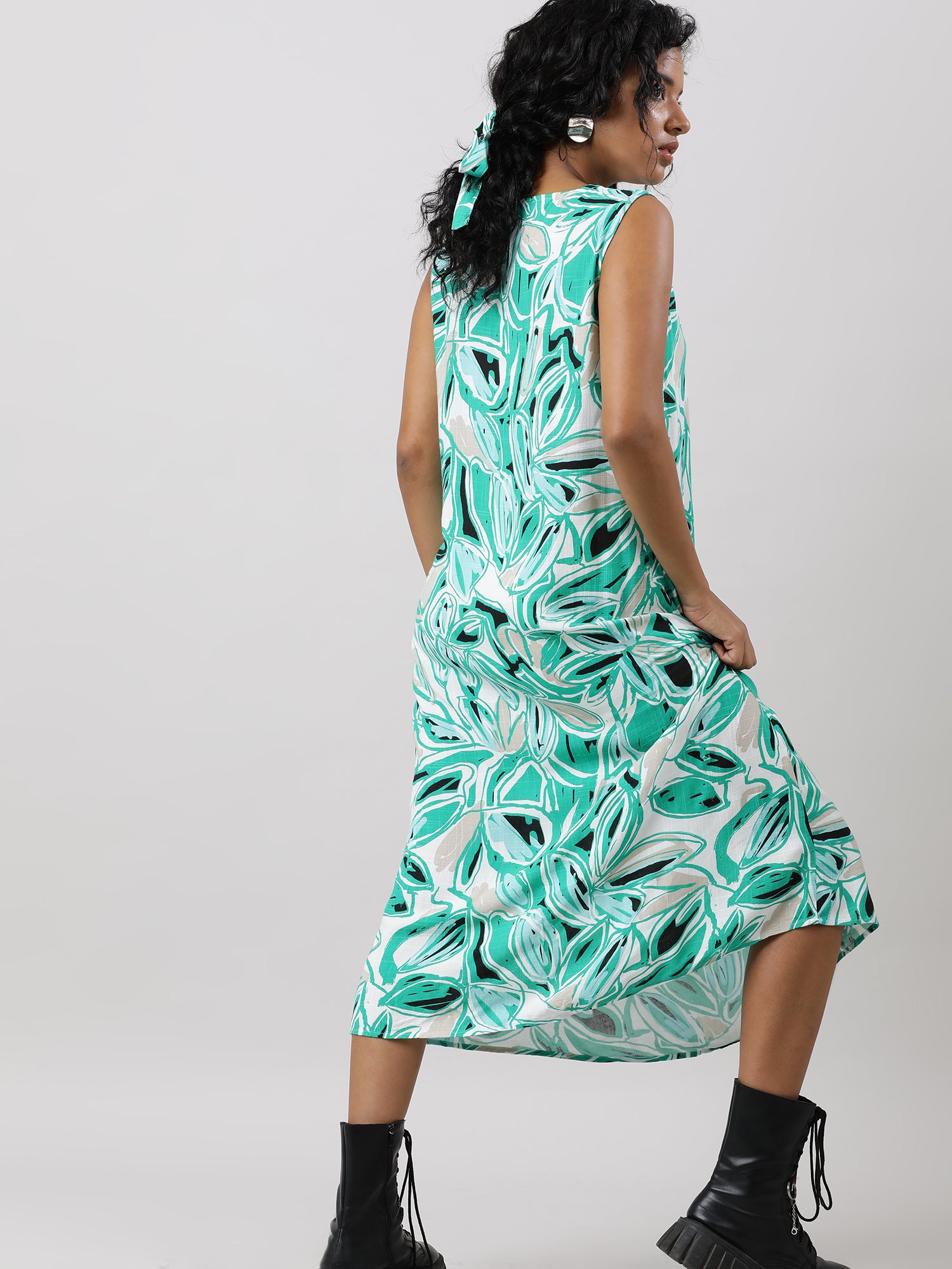 Chic Sleeveless Green Print Dress