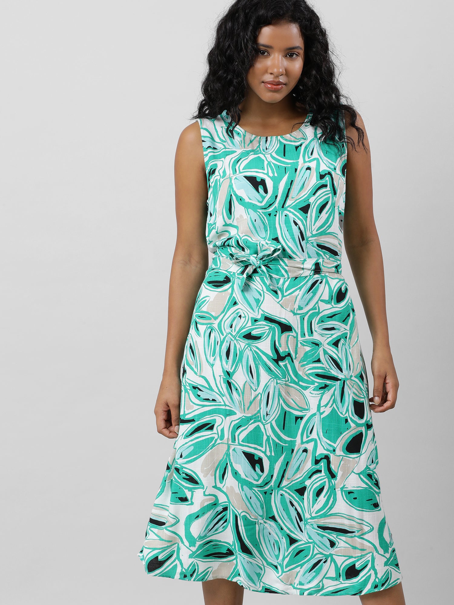 Chic Sleeveless Green Print Dress