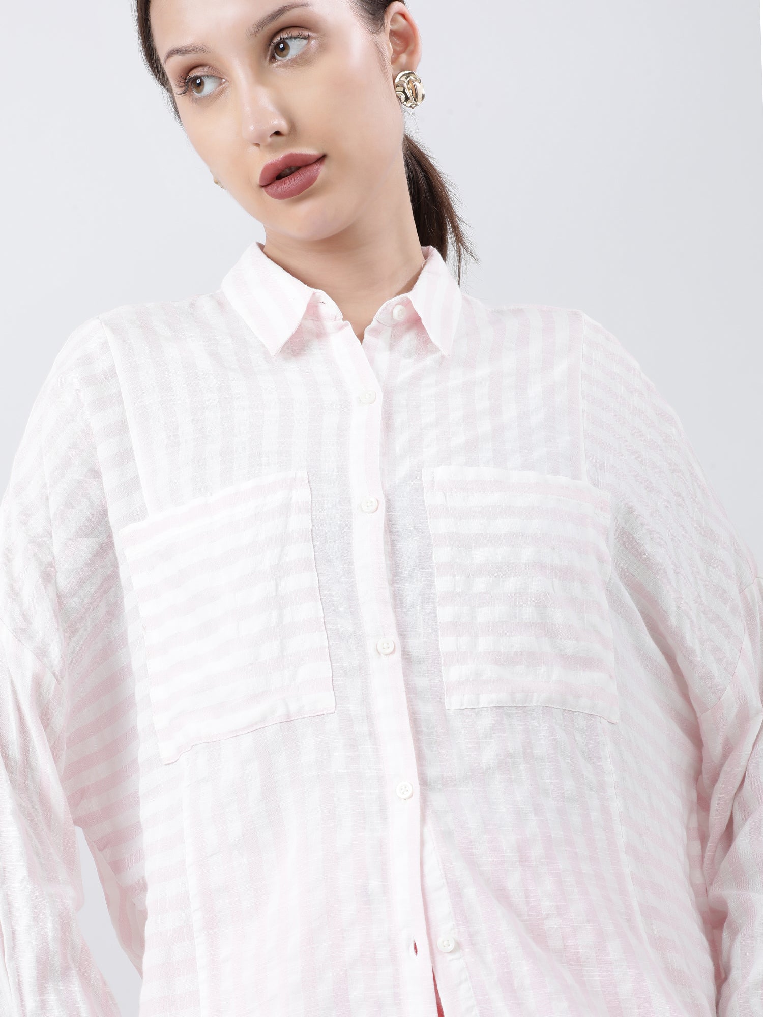 Women Relaxed Fit Striped Pink Shirt