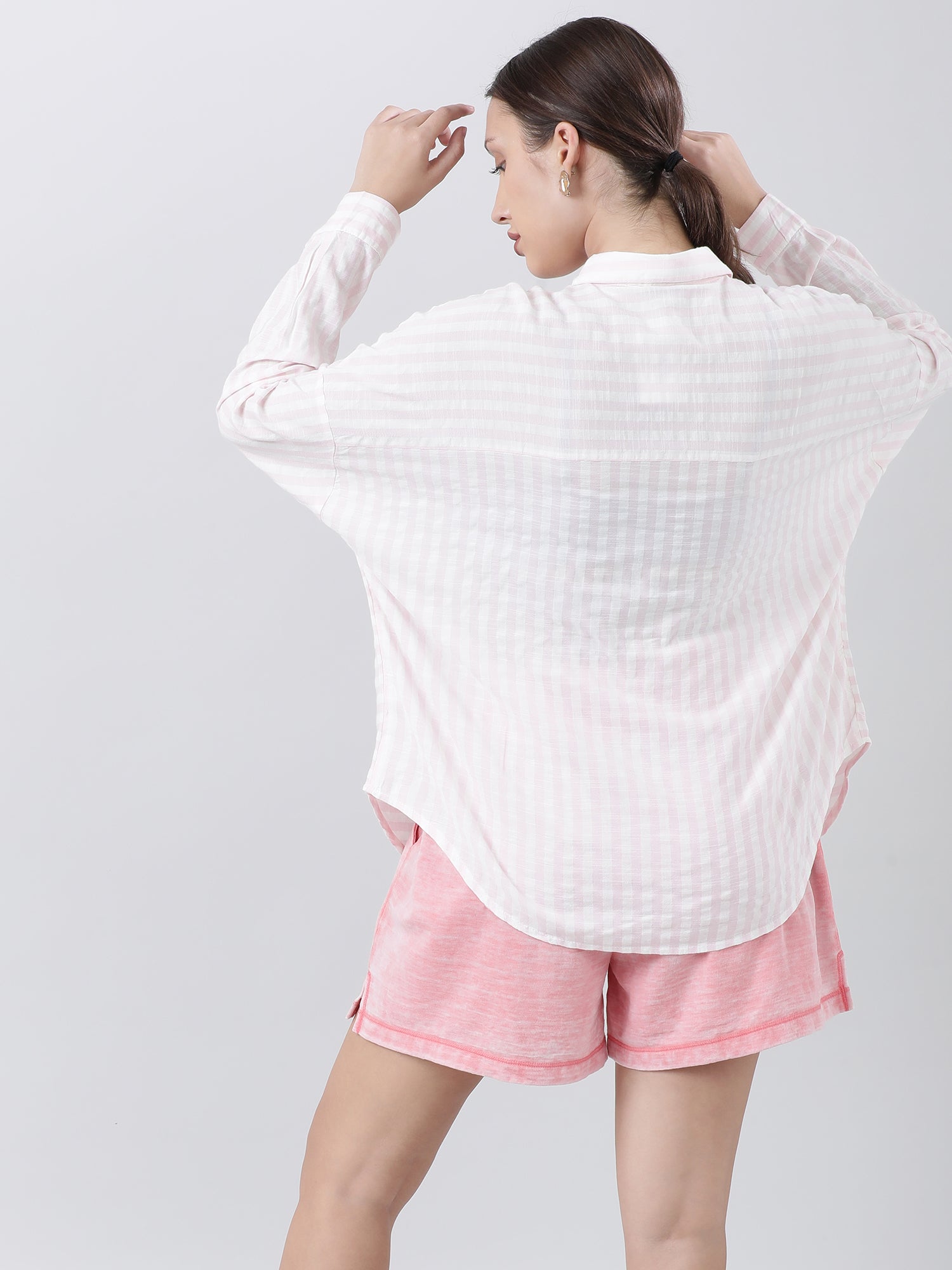 Women Relaxed Fit Striped Pink Shirt