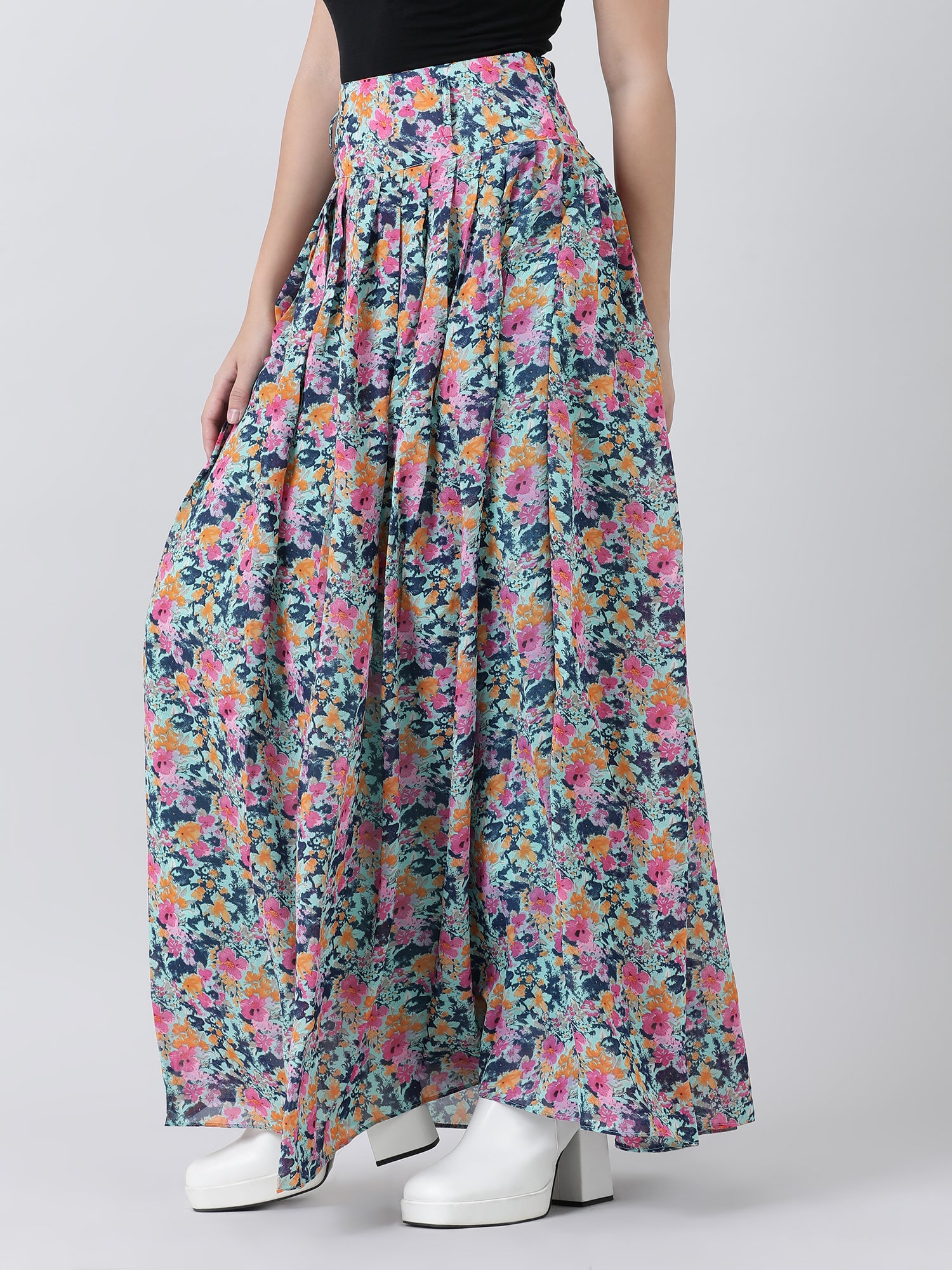 Women Relaxed Fit Floral Print Blue Maxi Skirt